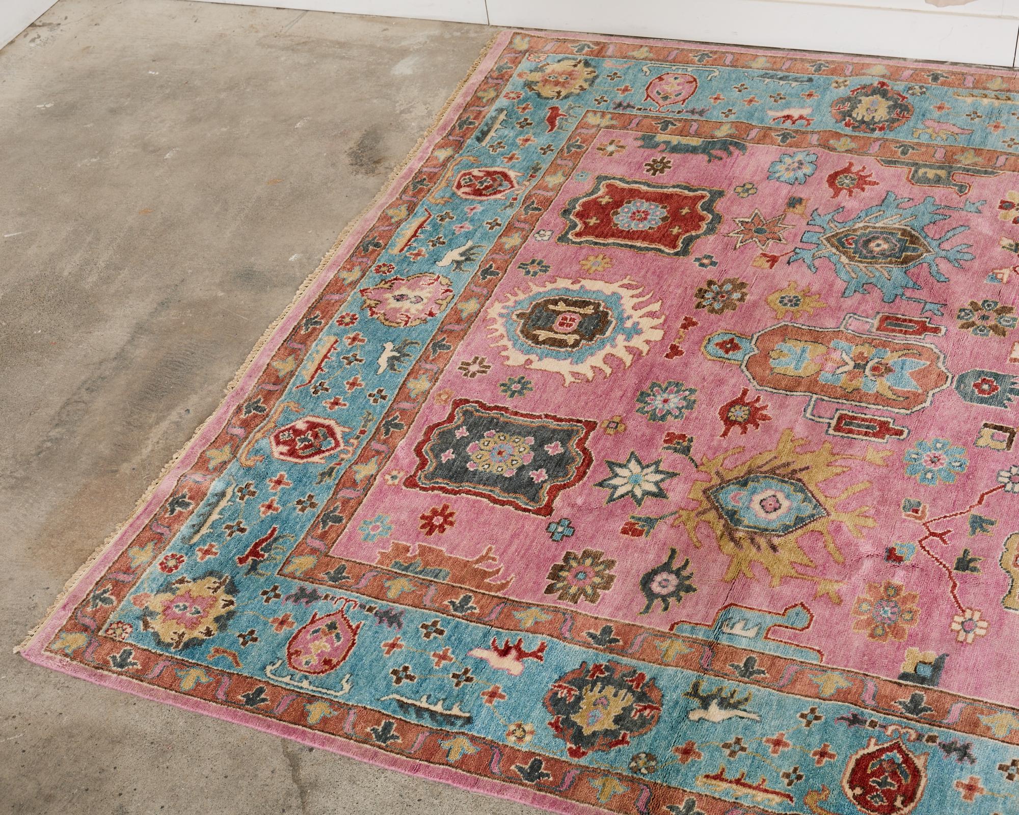 Jewel Toned Modern Turkish Oushak Rug In Good Condition For Sale In Rio Vista, CA