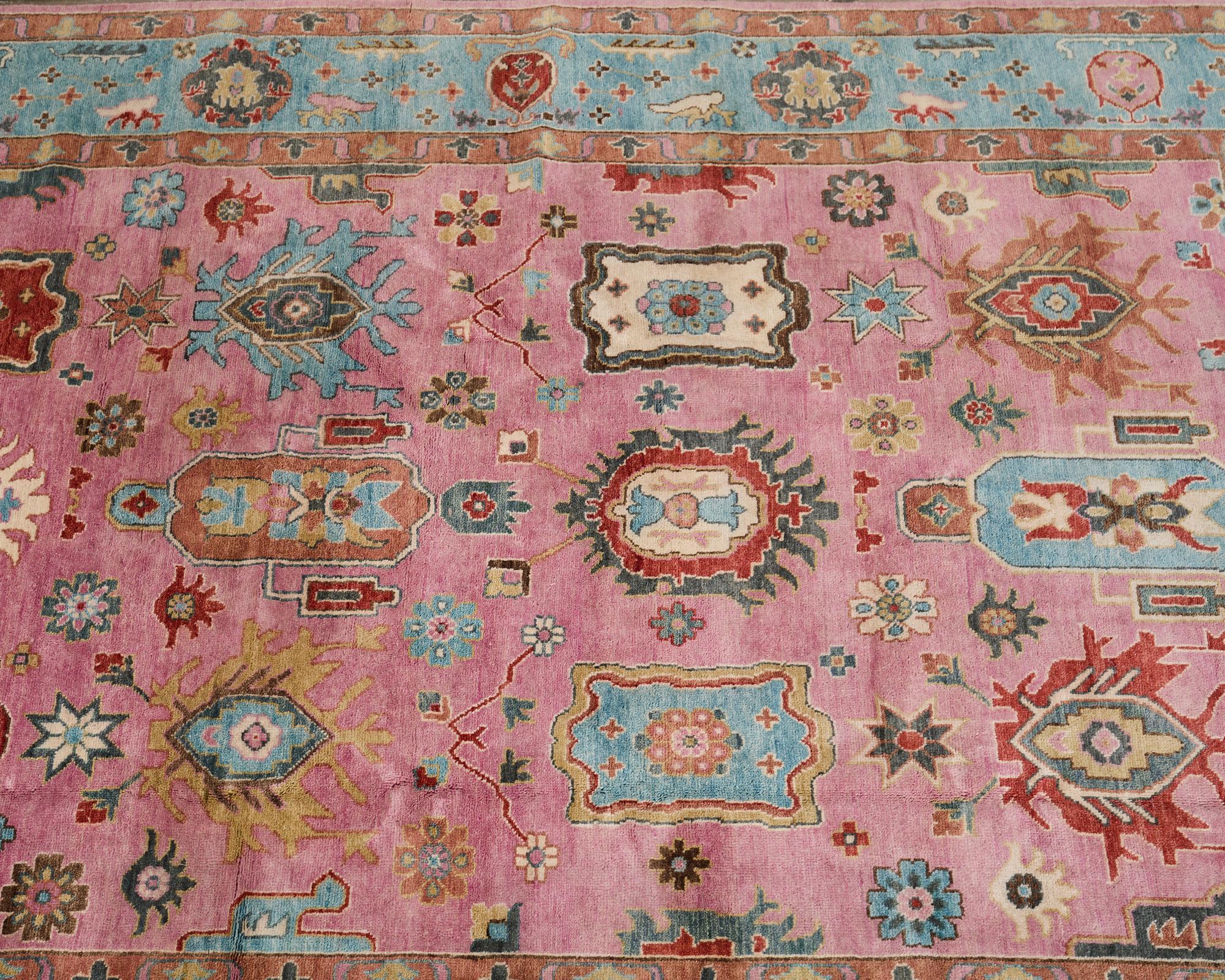 Wool Jewel Toned Modern Turkish Oushak Rug For Sale