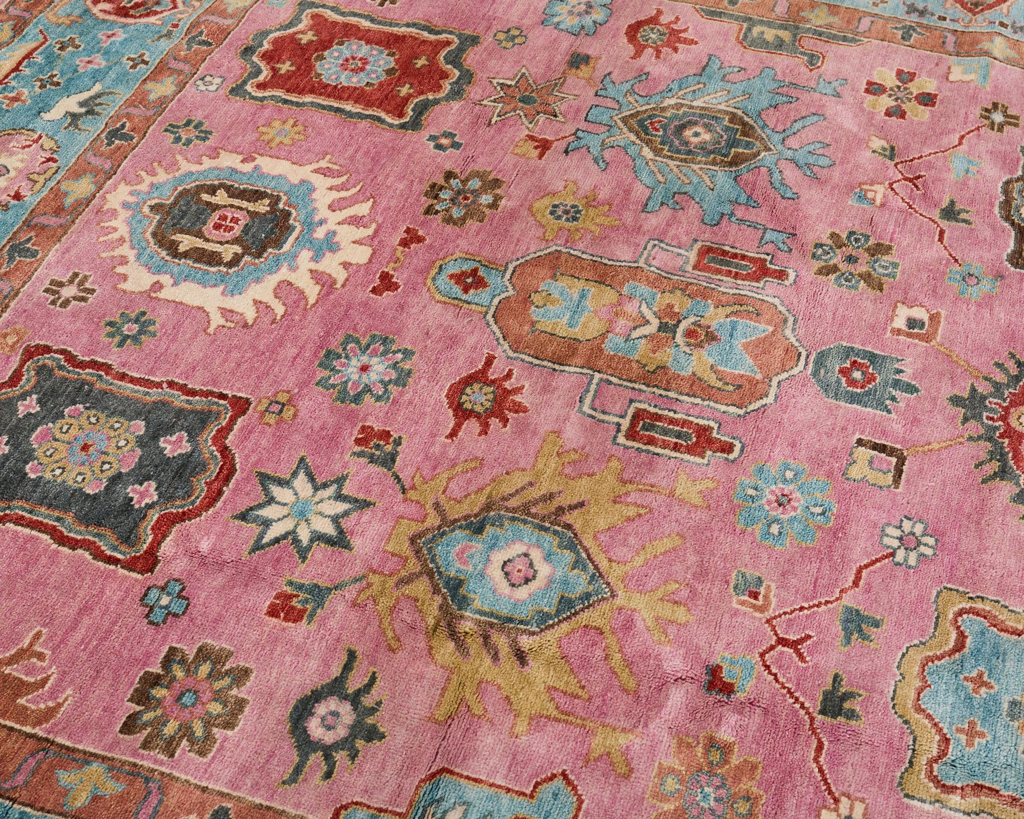 Jewel Toned Modern Turkish Oushak Rug For Sale 1
