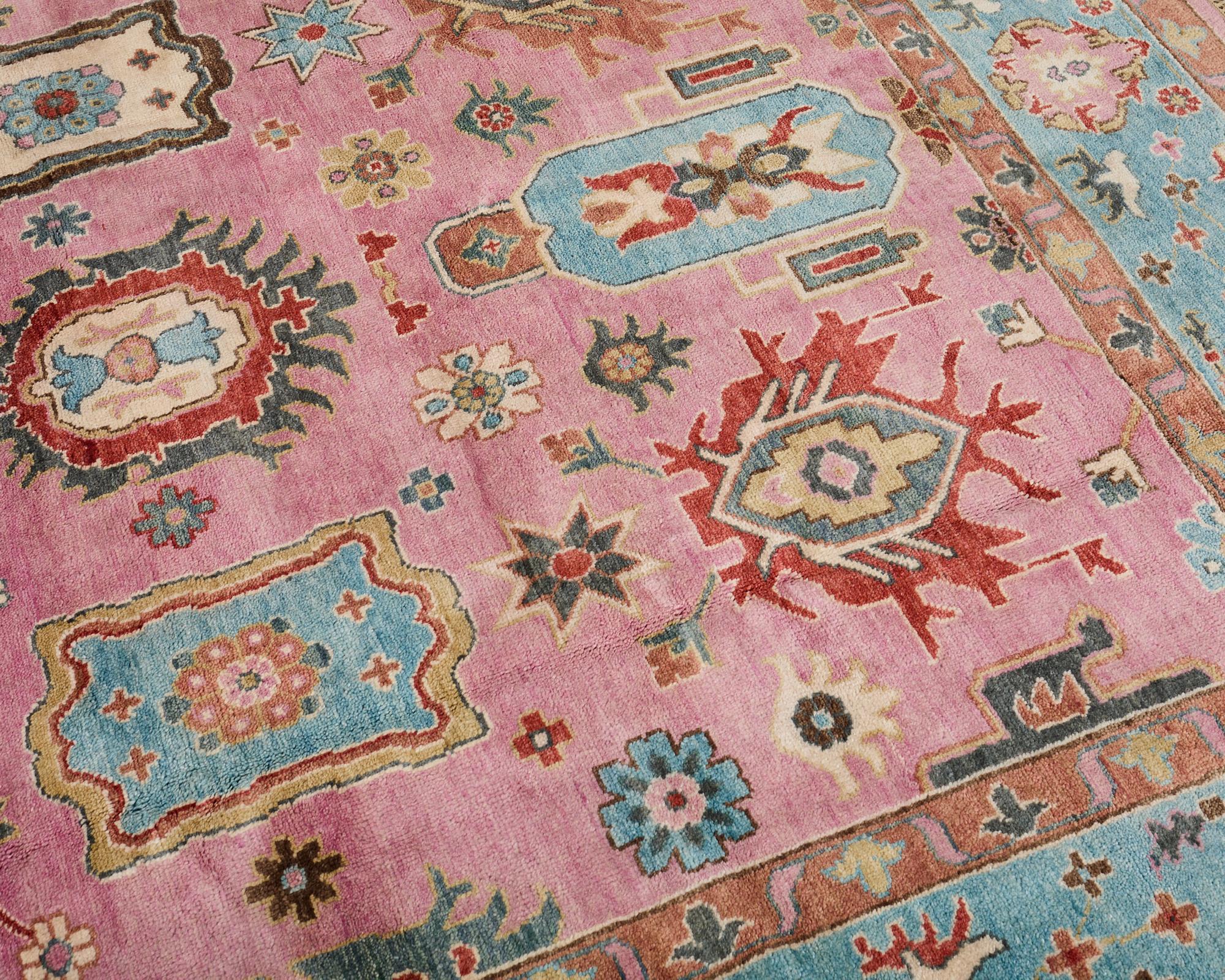 Jewel Toned Modern Turkish Oushak Rug For Sale 3