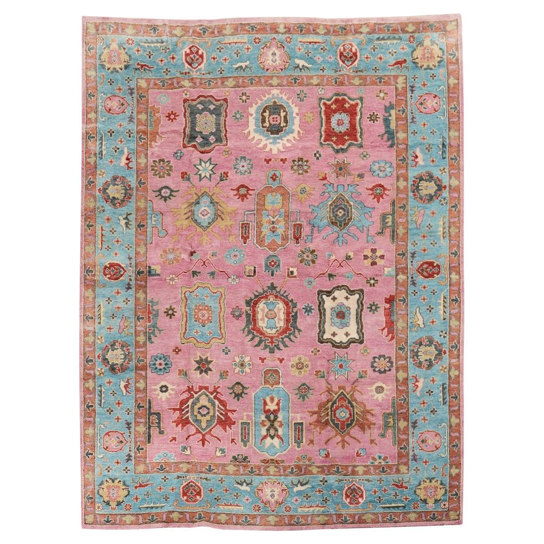 Jewel Toned Modern Turkish Oushak Rug For Sale