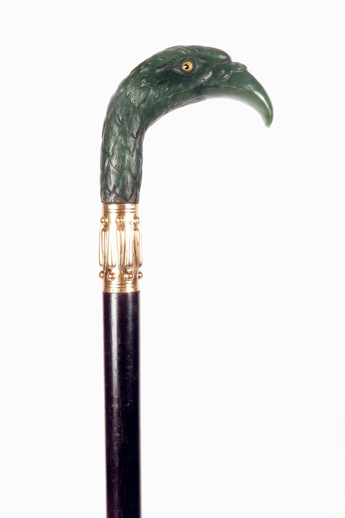 Français Canne en bijou représentant une tête d'aigle, signée André Aucoc, France 1900. en vente