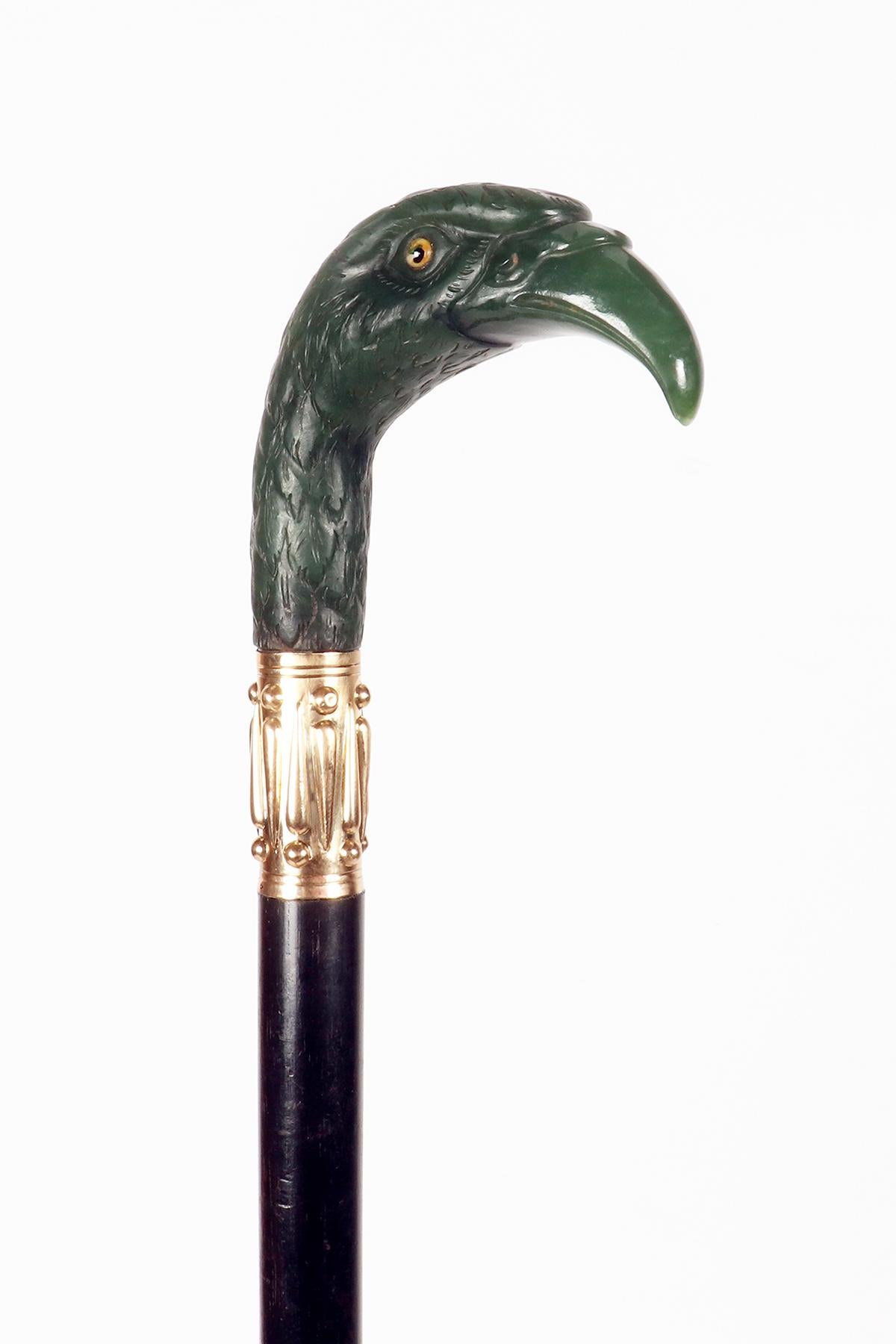 Canne en bijou représentant une tête d'aigle, signée André Aucoc, France 1900. Bon état - En vente à Milan, IT