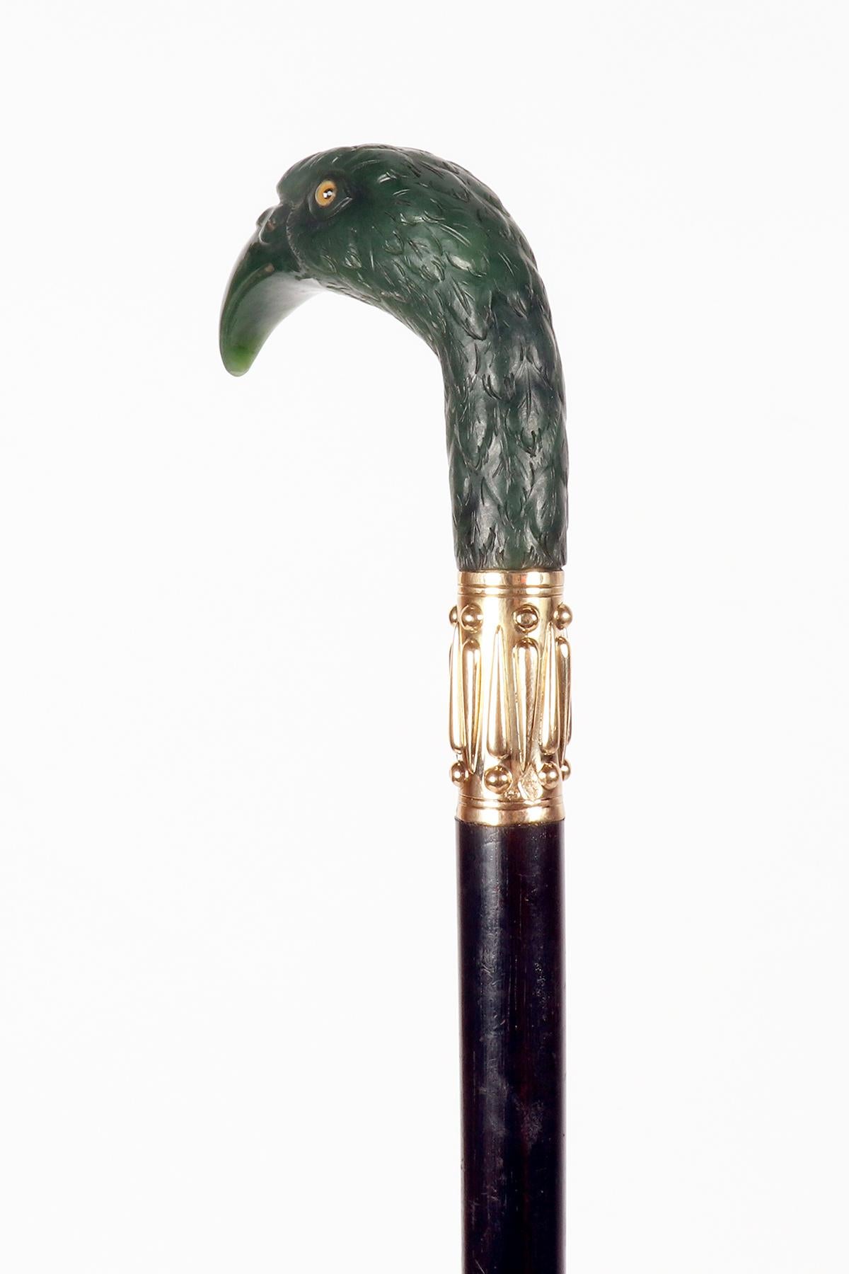 Canne en bijou représentant une tête d'aigle, signée André Aucoc, France 1900. en vente 2