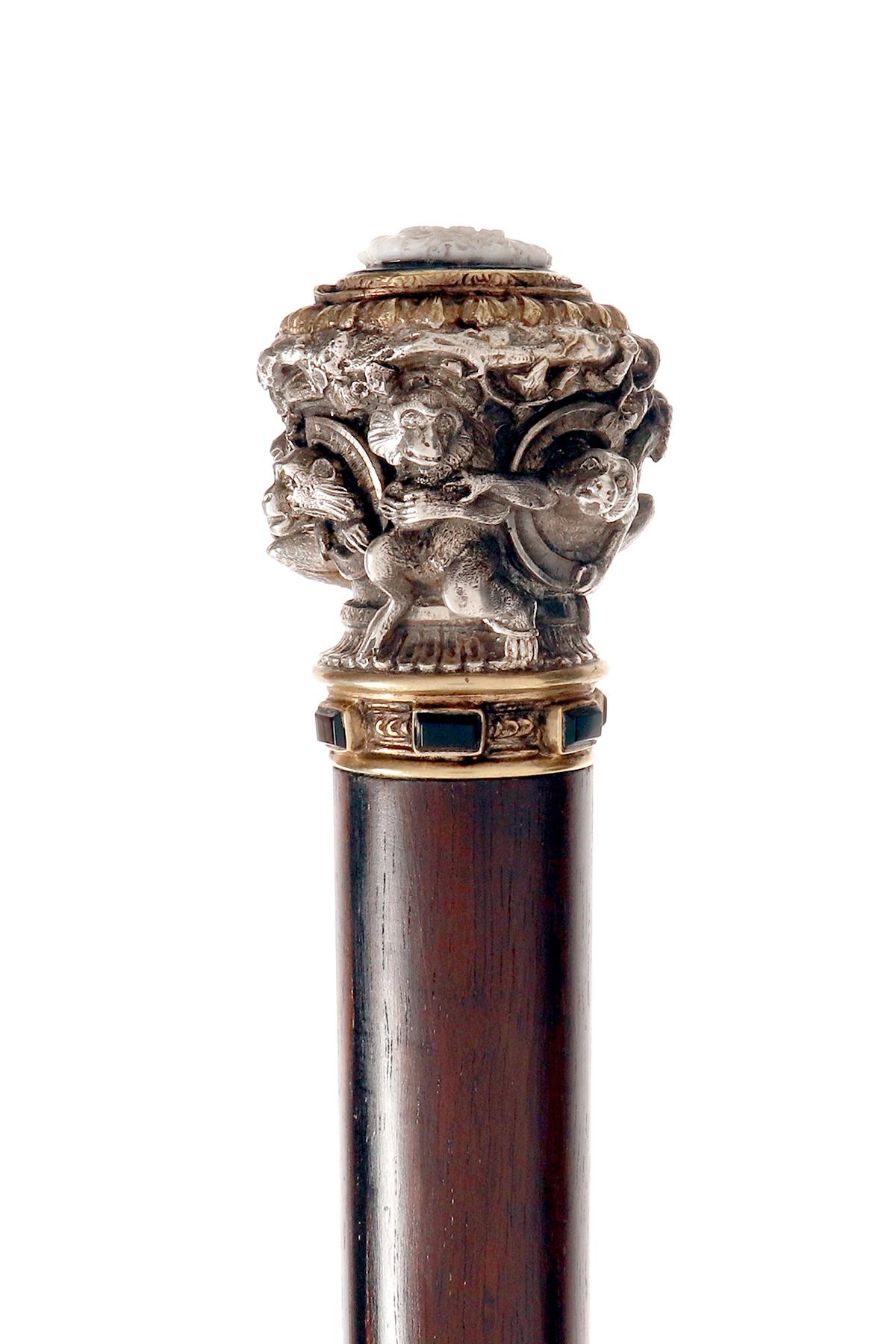 Bastón joya, que representa a seis monos. Por Froment-Meurice, Francia 1850. en Bueno estado para la venta en Milan, IT