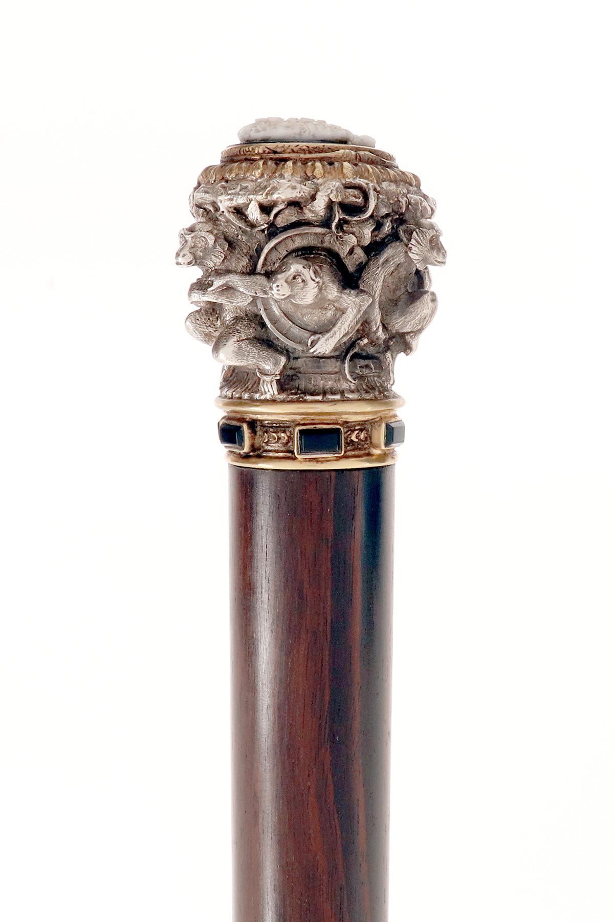 Bastón joya, que representa a seis monos. Por Froment-Meurice, Francia 1850. siglo XIX en venta