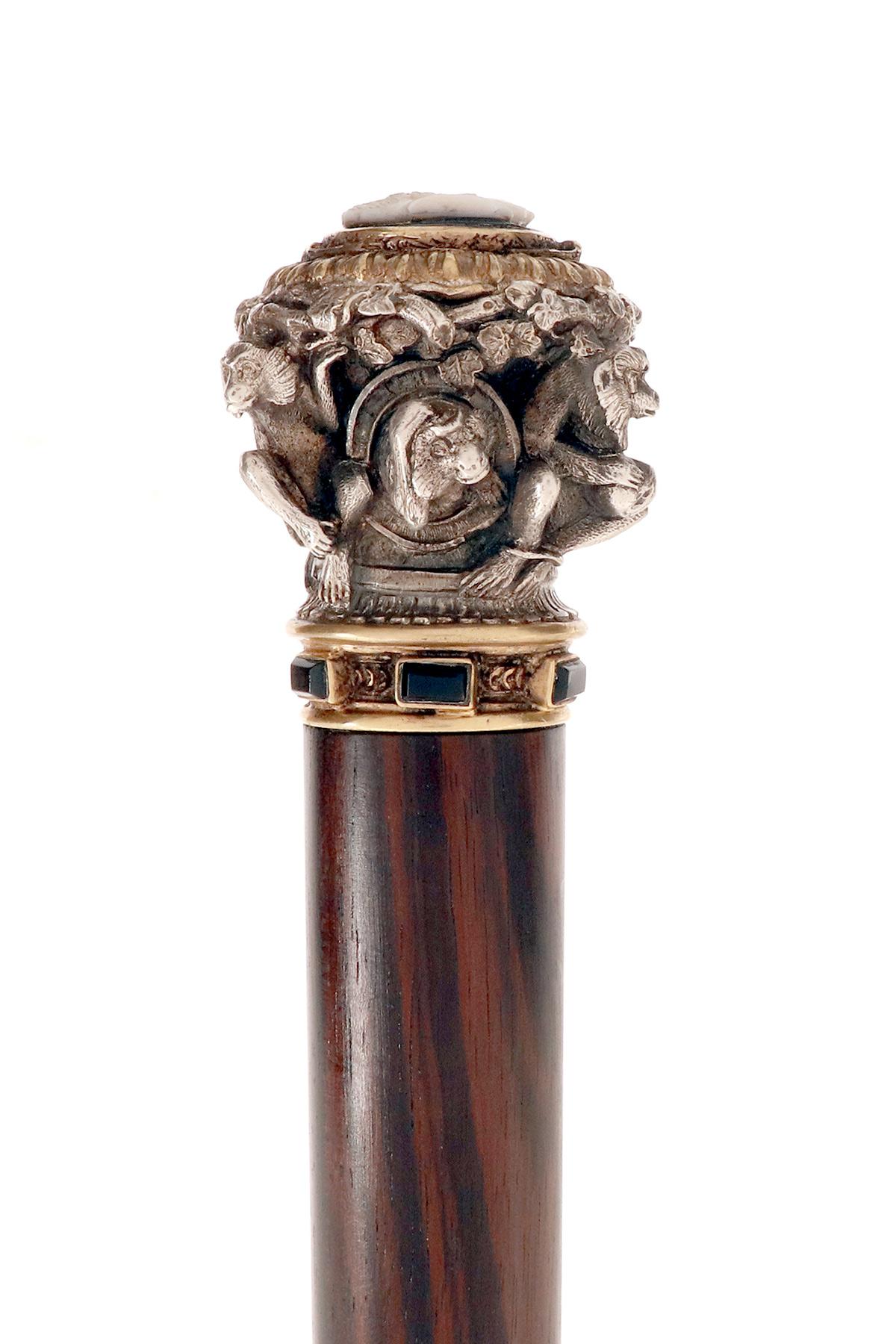 Bastón joya, que representa a seis monos. Por Froment-Meurice, Francia 1850. Oro en venta