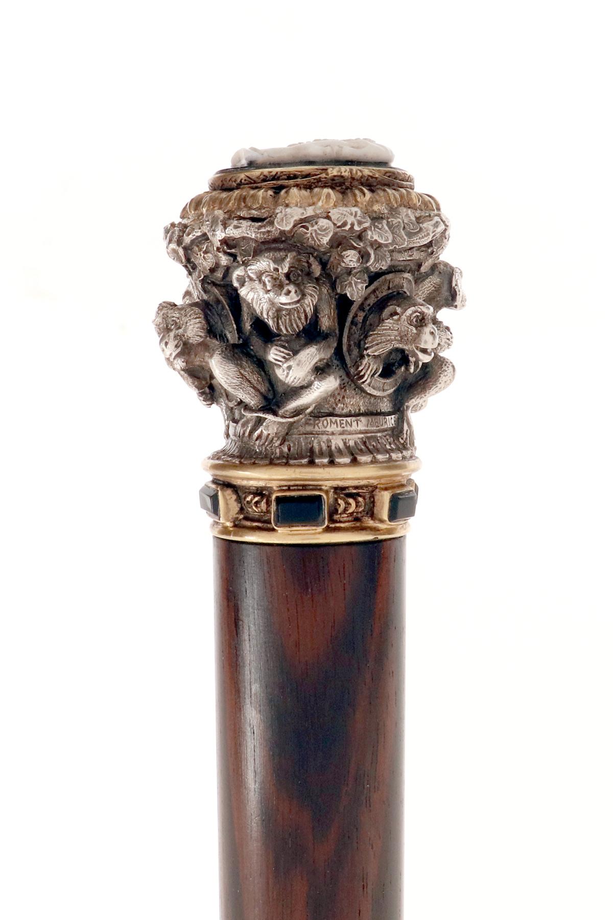 Bastón joya, que representa a seis monos. Por Froment-Meurice, Francia 1850. en venta 1