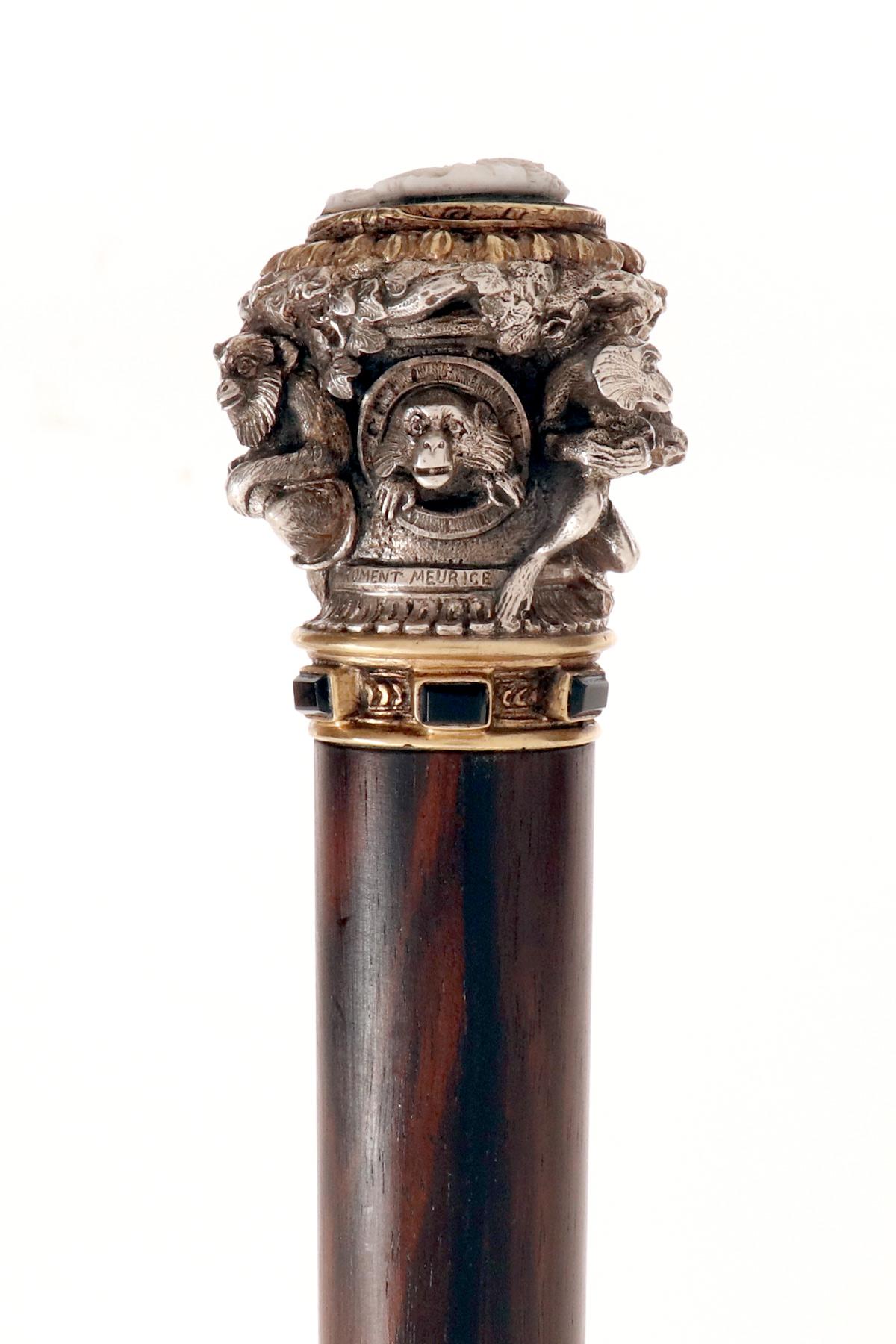 Bastón joya, que representa a seis monos. Por Froment-Meurice, Francia 1850. en venta 2