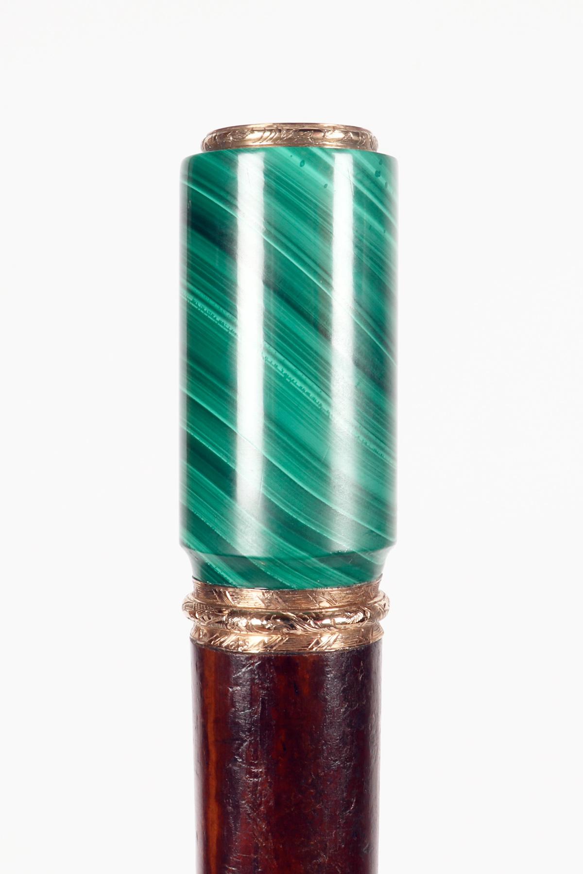 20th Century Walking stick, gold, malachite handle, Signed Gabriel Falguieres. France 1900. For Sale