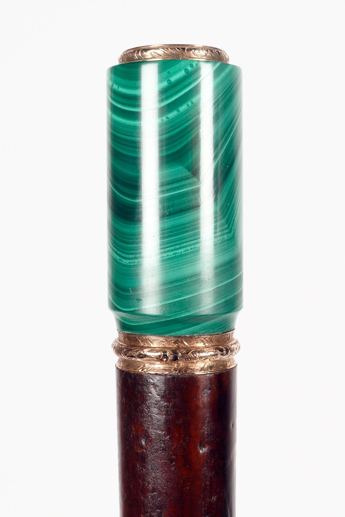 Walking stick, gold, malachite handle, Signed Gabriel Falguieres. France 1900. For Sale 1