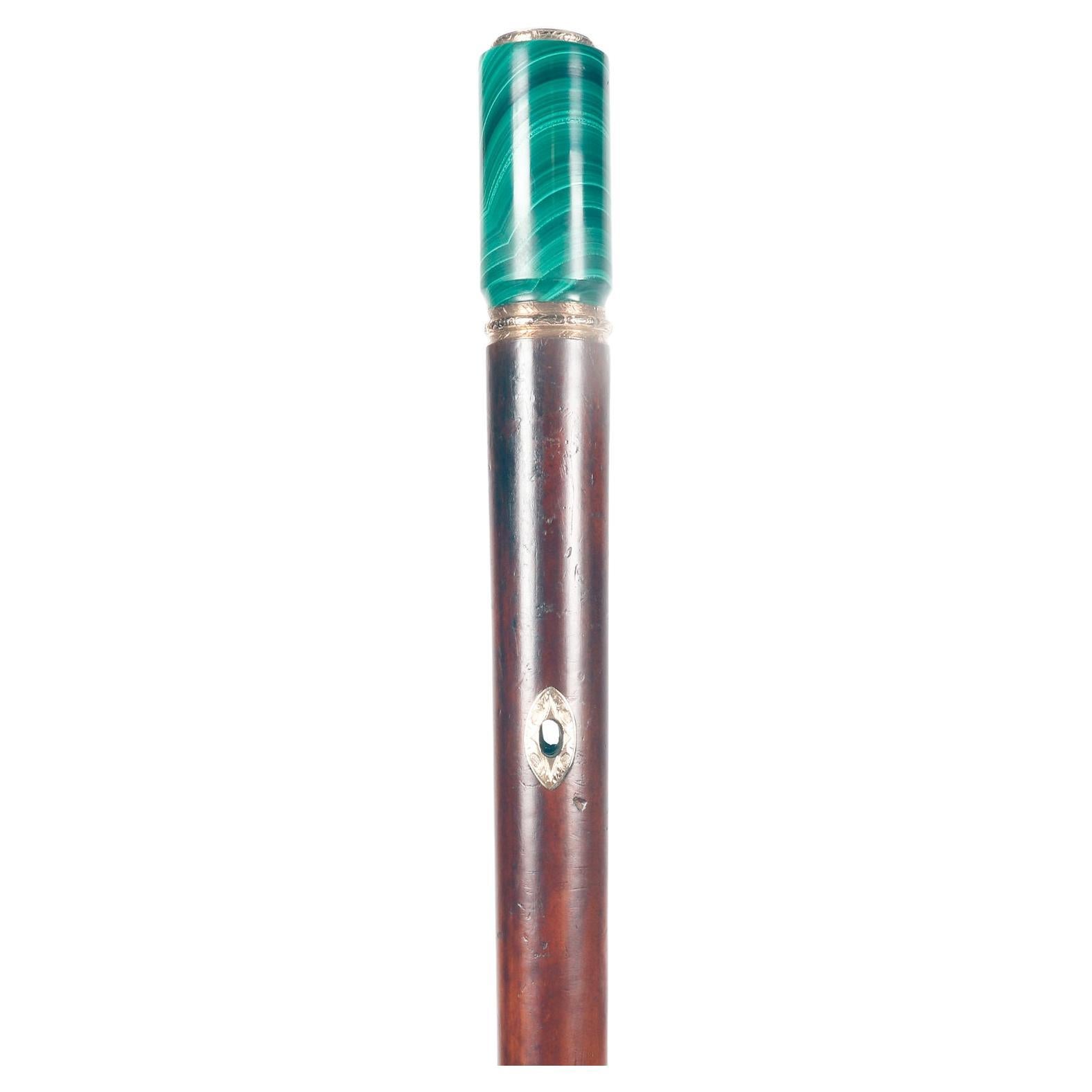 Walking stick, gold, malachite handle, Signed Gabriel Falguieres. France 1900.