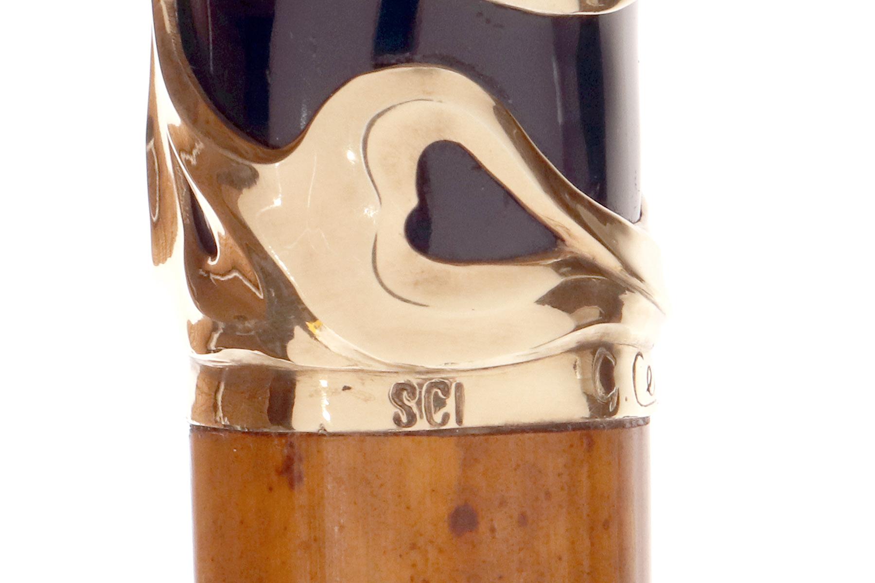 Canne à bijoux en céramique bleue et argent doré, par Ceragioli, Italie 1900. en vente 4