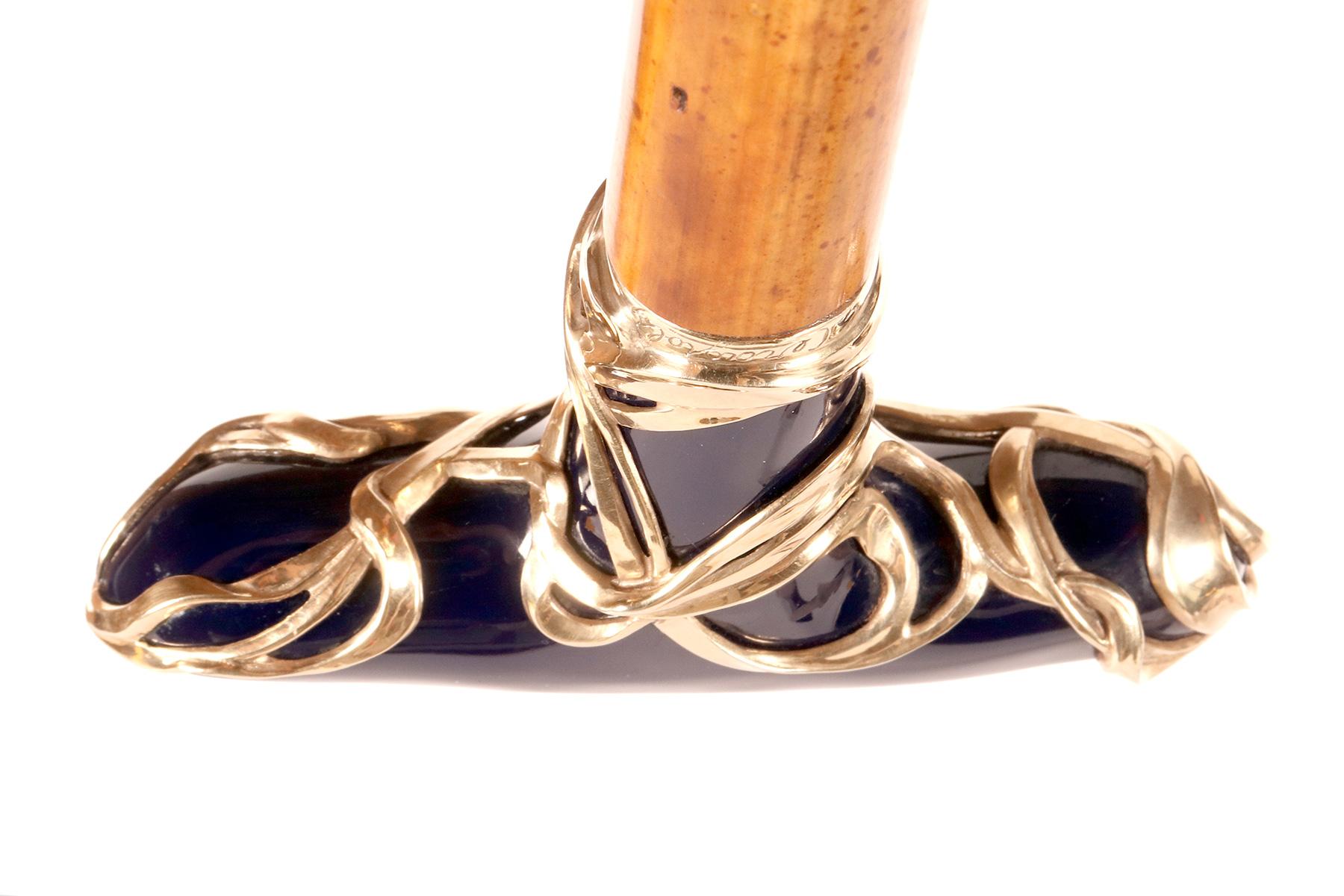 Canne à bijoux en céramique bleue et argent doré, par Ceragioli, Italie 1900. en vente 6