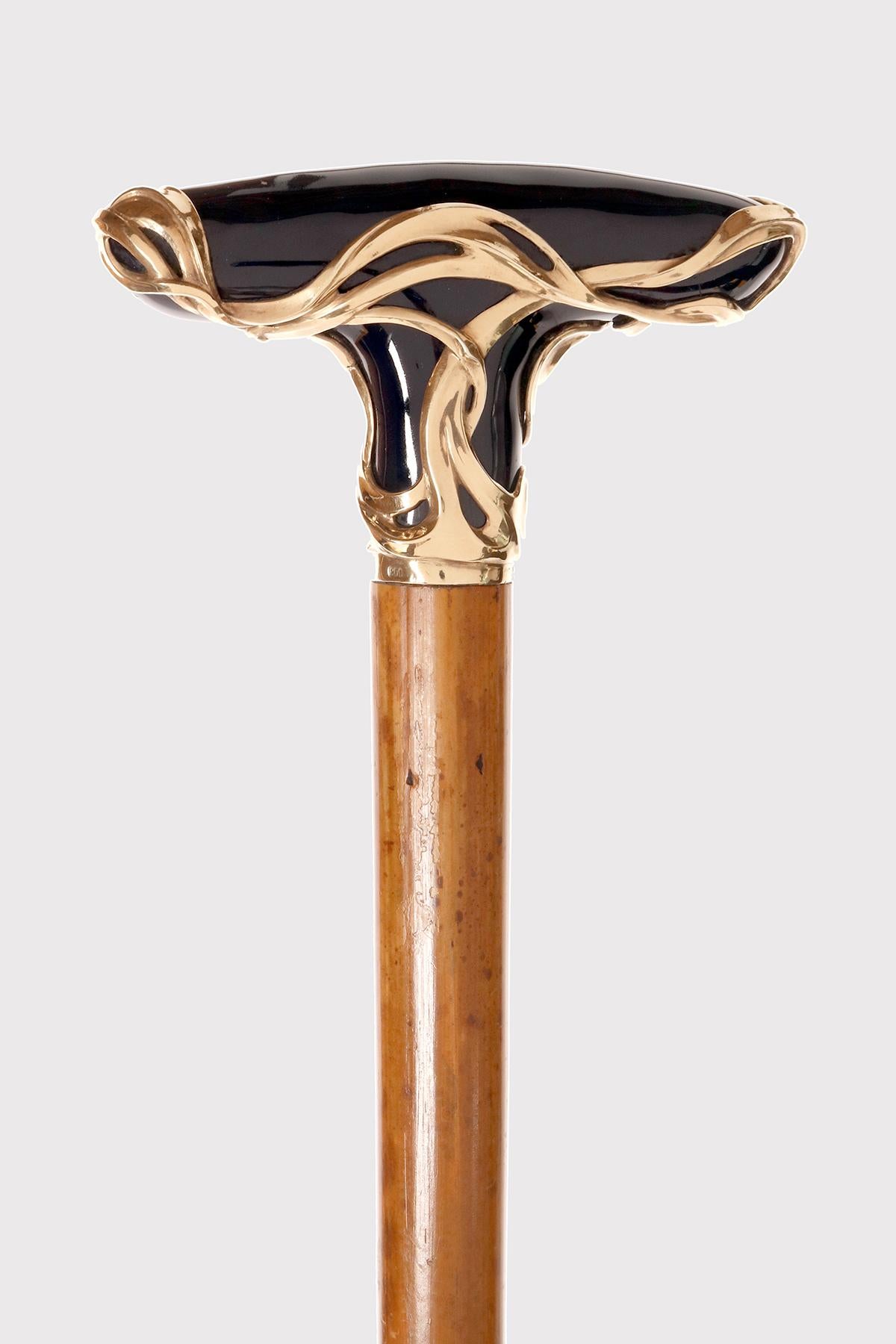 Canne à bijoux en céramique bleue et argent doré, par Ceragioli, Italie 1900. Bon état - En vente à Milan, IT