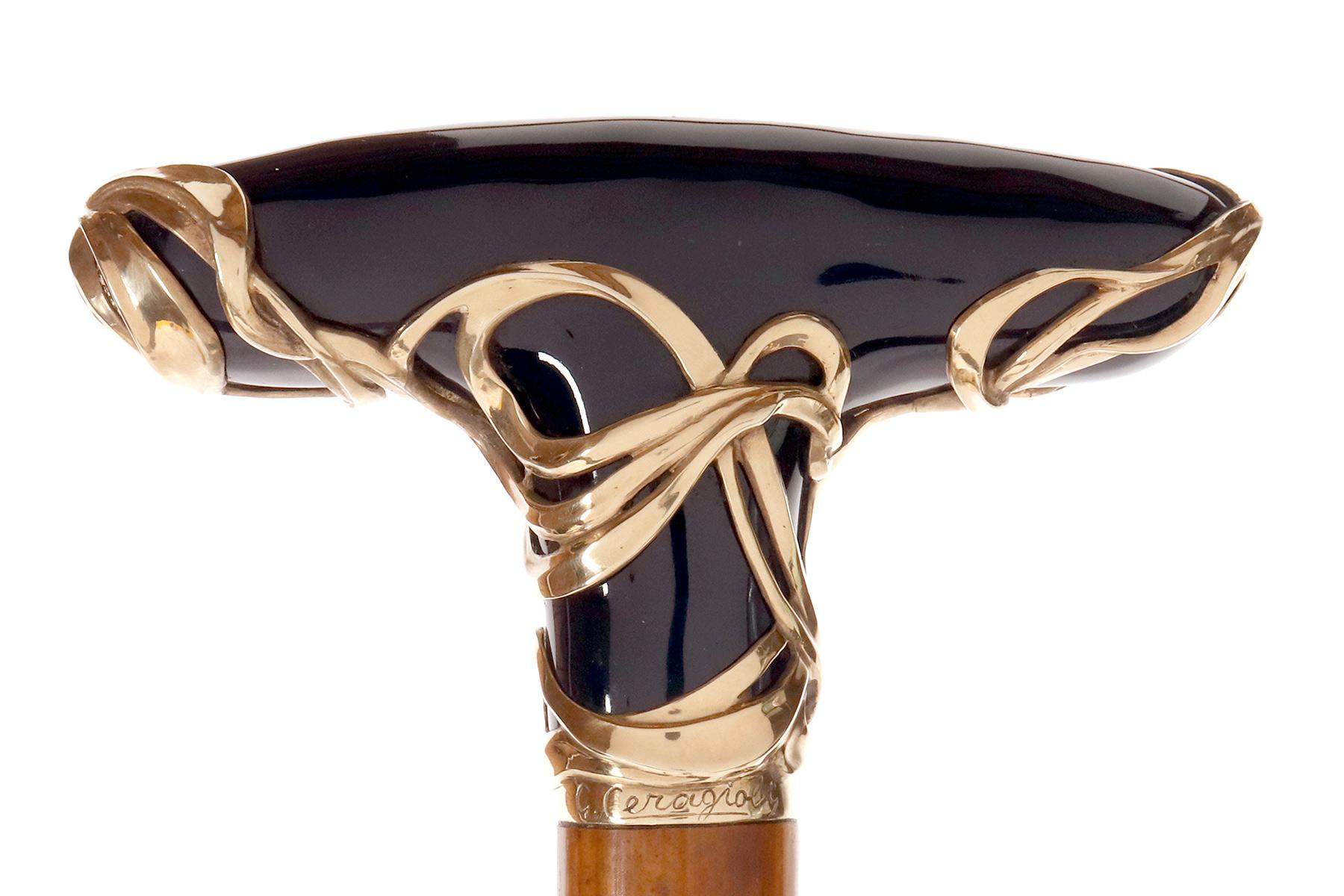20ième siècle Canne à bijoux en céramique bleue et argent doré, par Ceragioli, Italie 1900. en vente