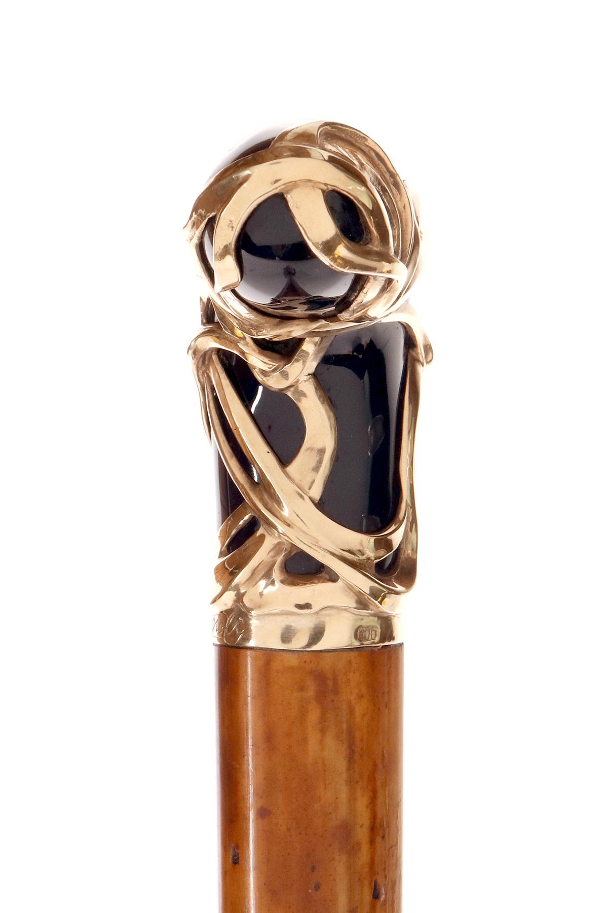 Métal Canne à bijoux en céramique bleue et argent doré, par Ceragioli, Italie 1900. en vente