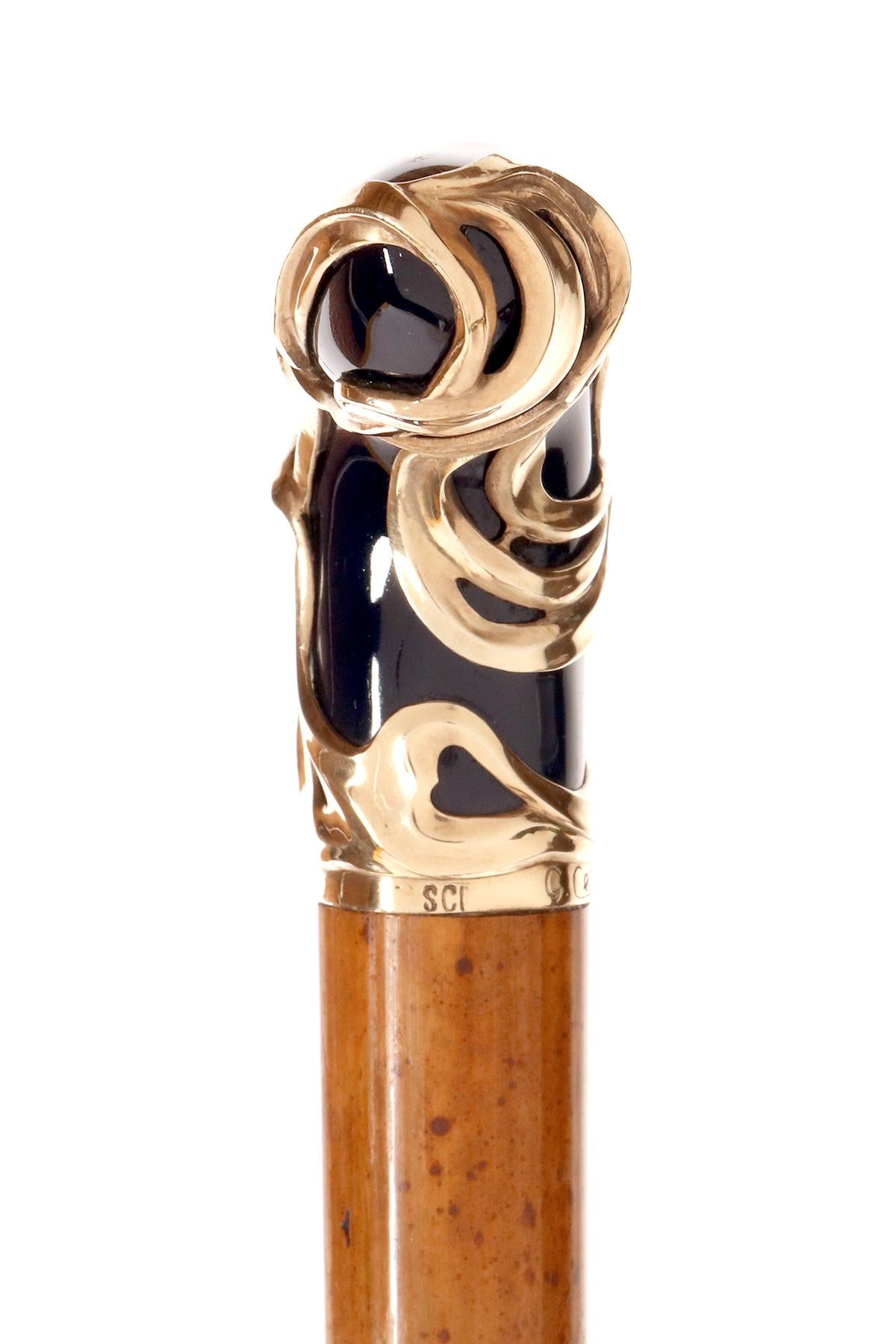Canne à bijoux en céramique bleue et argent doré, par Ceragioli, Italie 1900. en vente 2