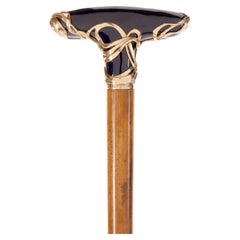 Jewel walking stick in blue ceramic and gilded silver, by Ceragioli, Italy 1900.