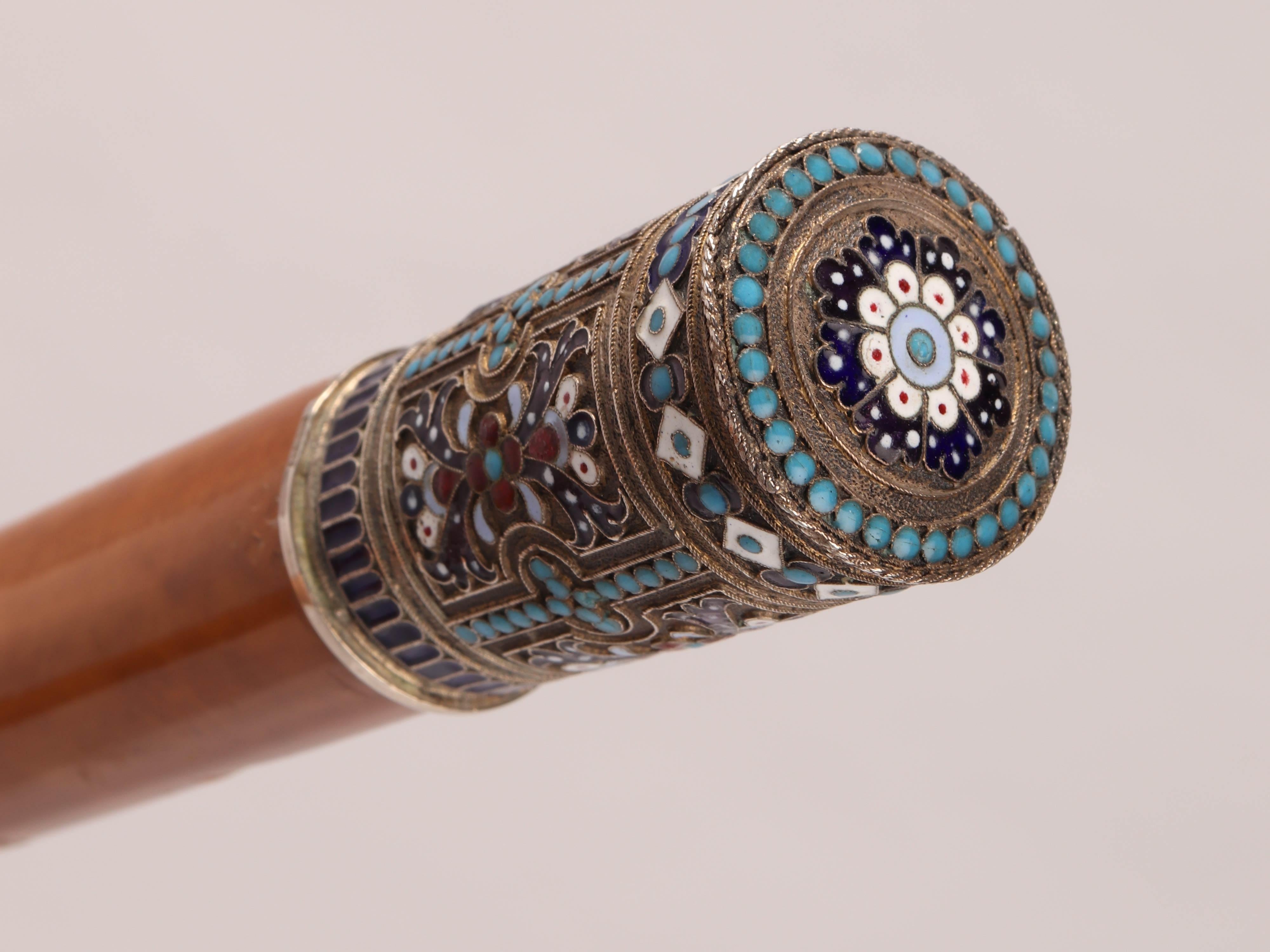 Silver Jewel Walking Stick, Moscow Russia, 1890