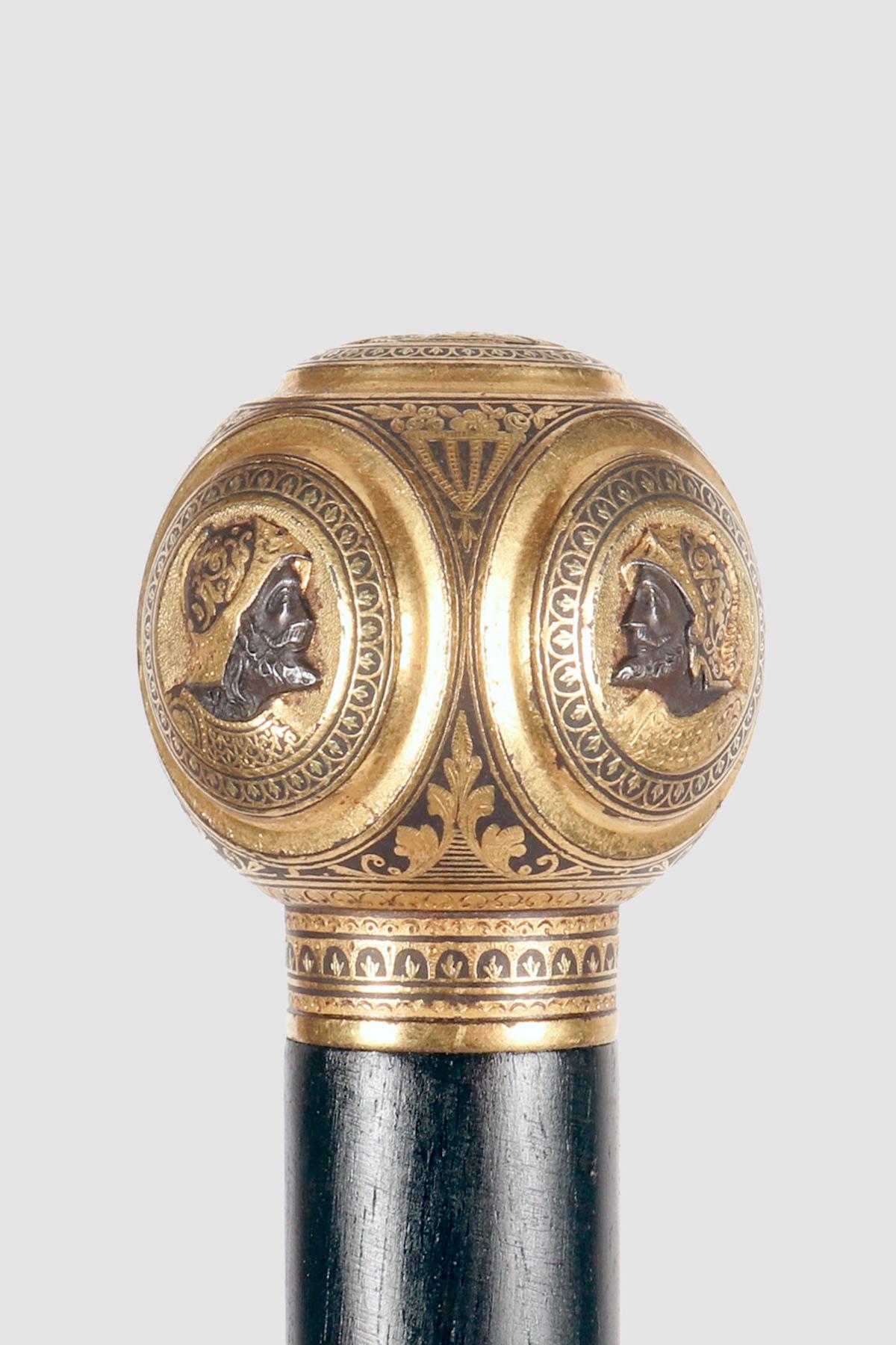 Russe Stick de marche à bijoux, représentant 5 camées, Russie 1880. en vente