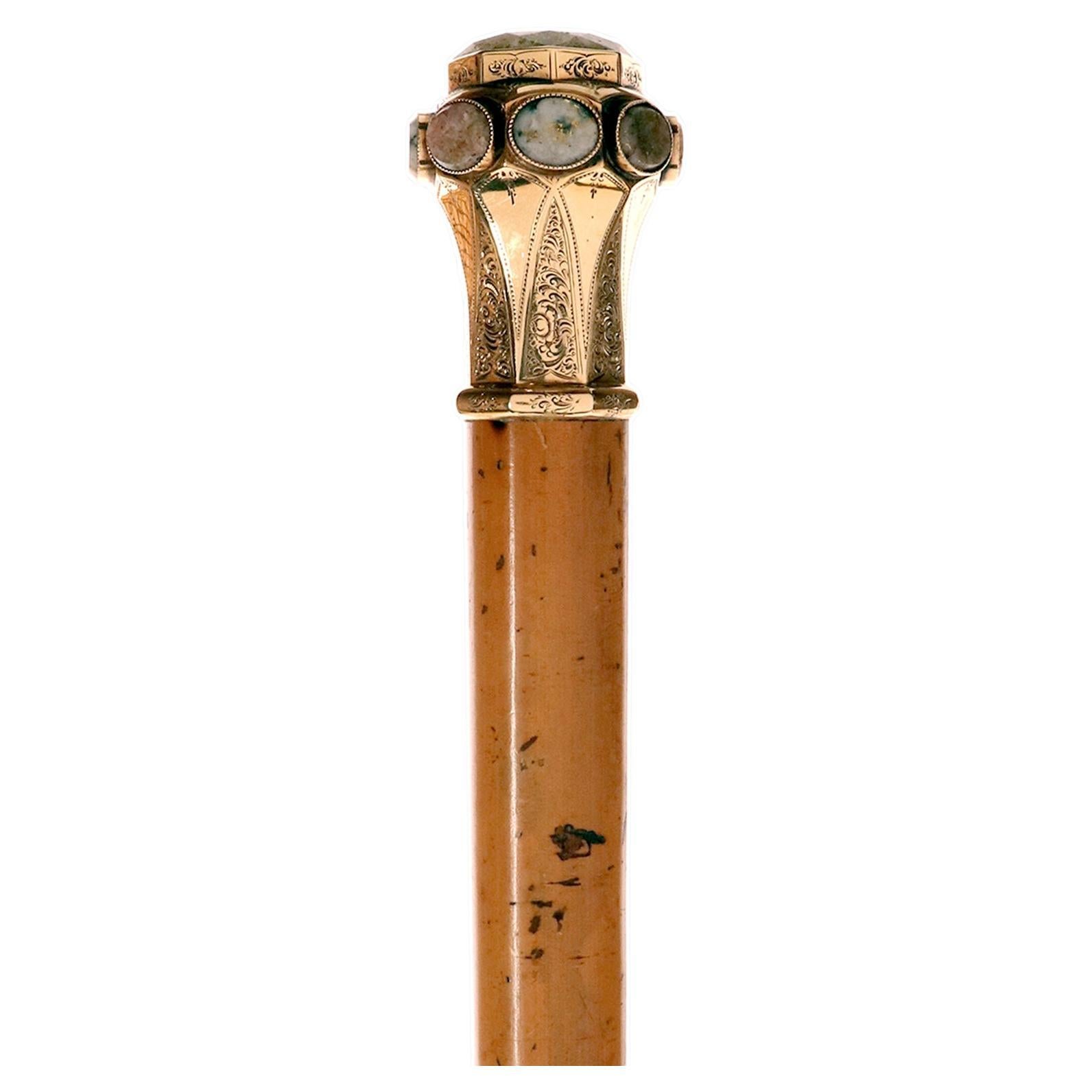 Jewel walking stick, 18 kt gold gold-bearing quartz USA 1841. For Sale at 1stDibs