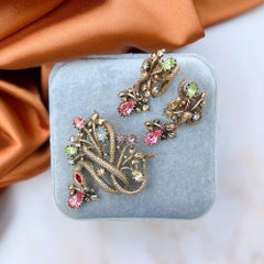 Jewelcraft 1950s Rhinestone Snake Design Brooch and Earrings Set