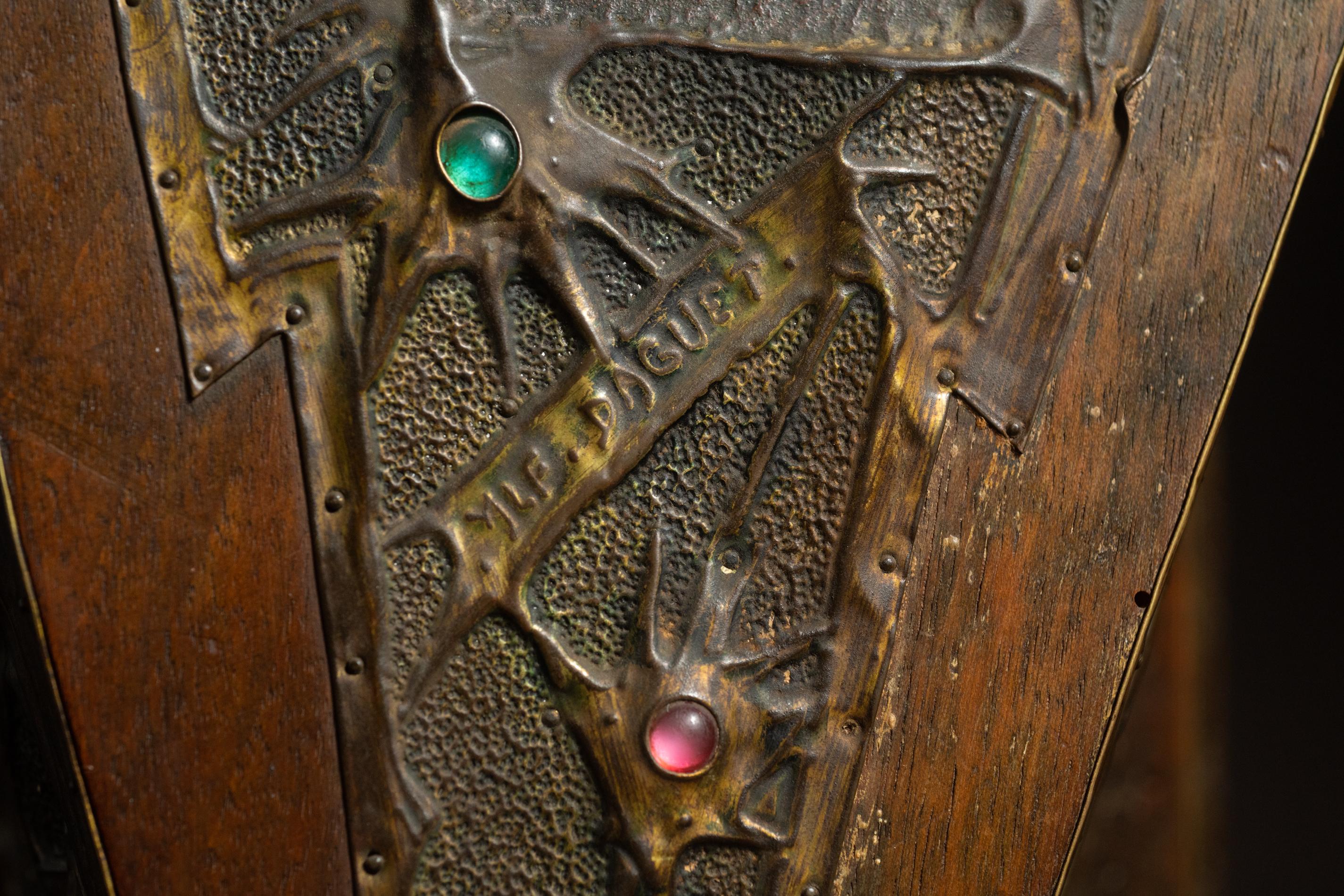 Jeweled Art Nouveau Repoussé Clock by Alfred Daguet, with Original Mechanisim For Sale 5