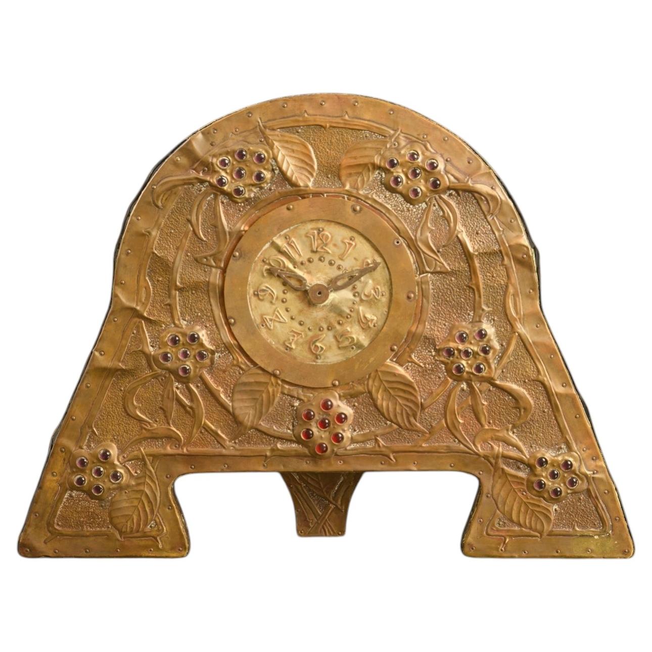 Jeweled Art Nouveau Repoussé Mantle Clock by Alfred Daguet w/Original Mechanisim