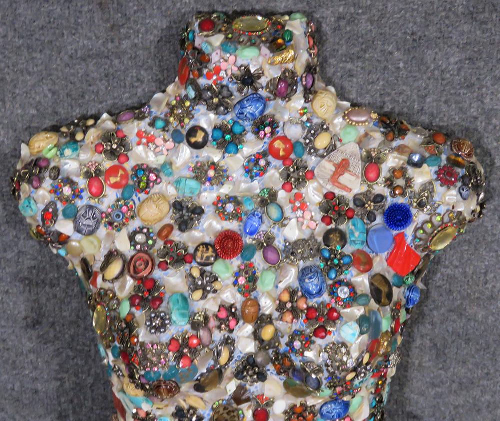 Bohemian Jeweled Artist's Studio Made Jeweled Torso Mannequin with Scarab Beetles