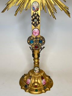 Jeweled Bronze Altar Cross with Painted Enamel Medallions
