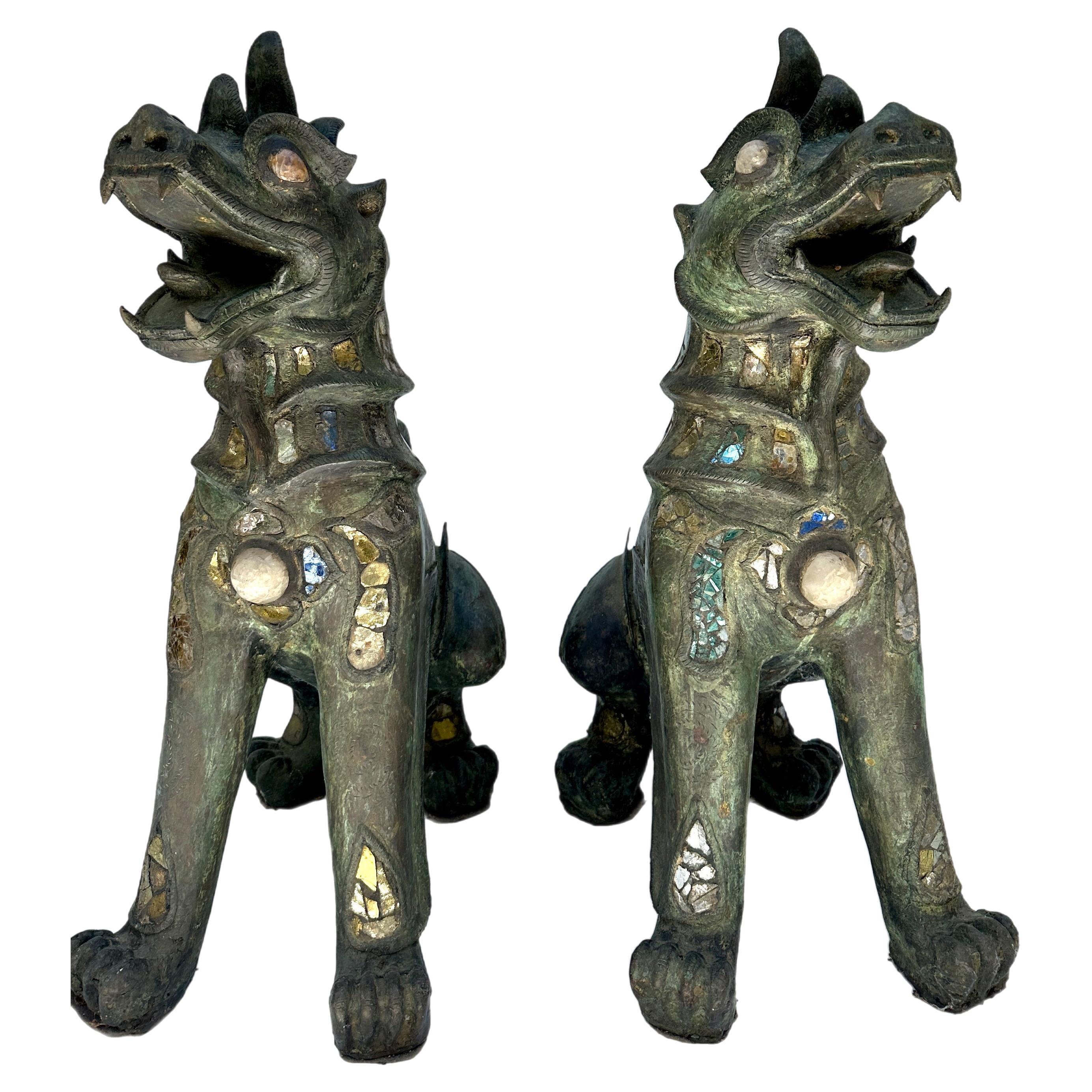 Cani Burmesi Jewell in bronzo Chinthe Guardian Lion Foo