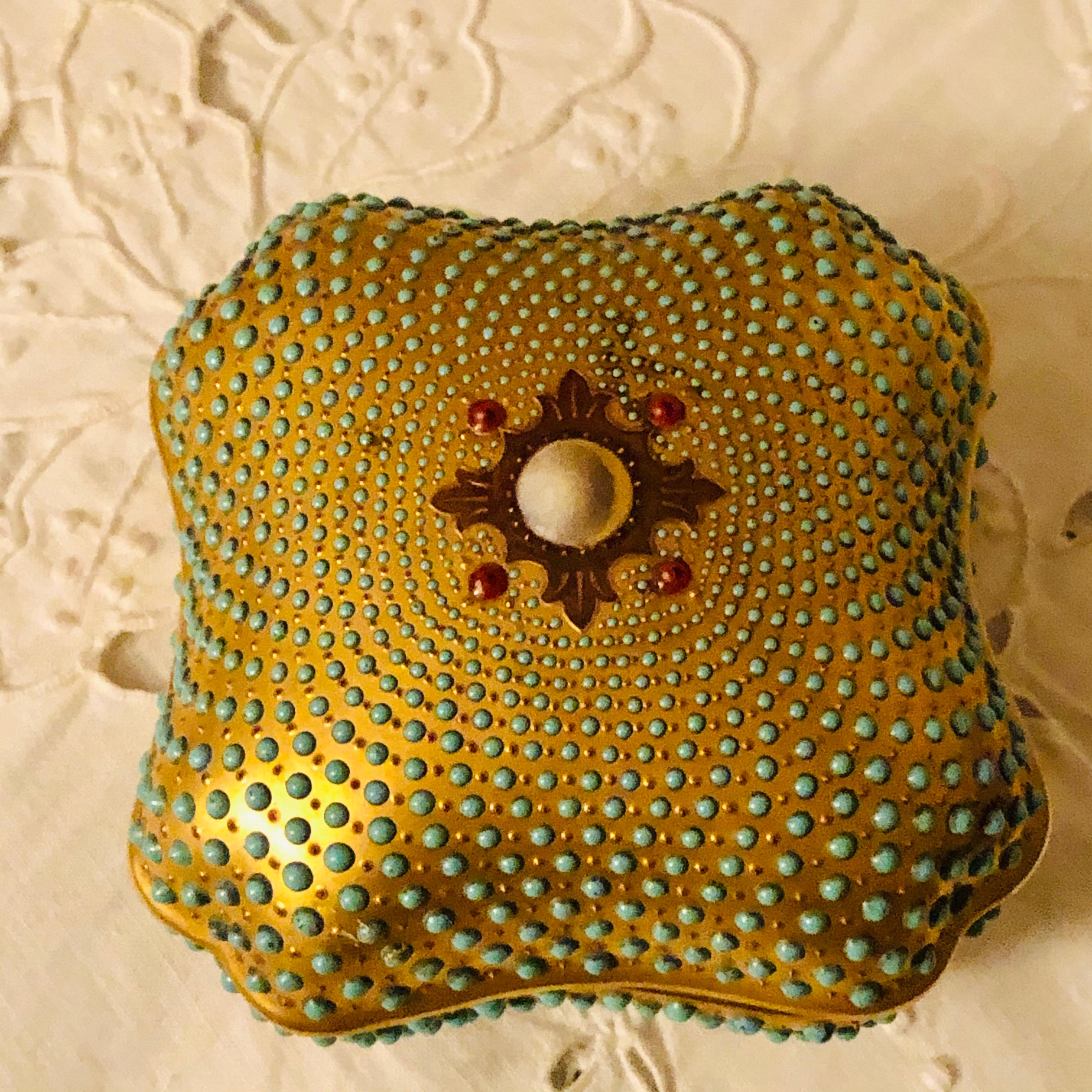 Jeweled Coalport Box with Enameled Turquoise Jewels and a Simulated Moon Stone In Good Condition In Boston, MA