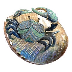 Jeweled Crab Sculpture on a Abalone Shell