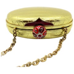 Jeweled Diamond Cabochon Ruby and Enamel Gold Exotic Skin Silver Minaudière