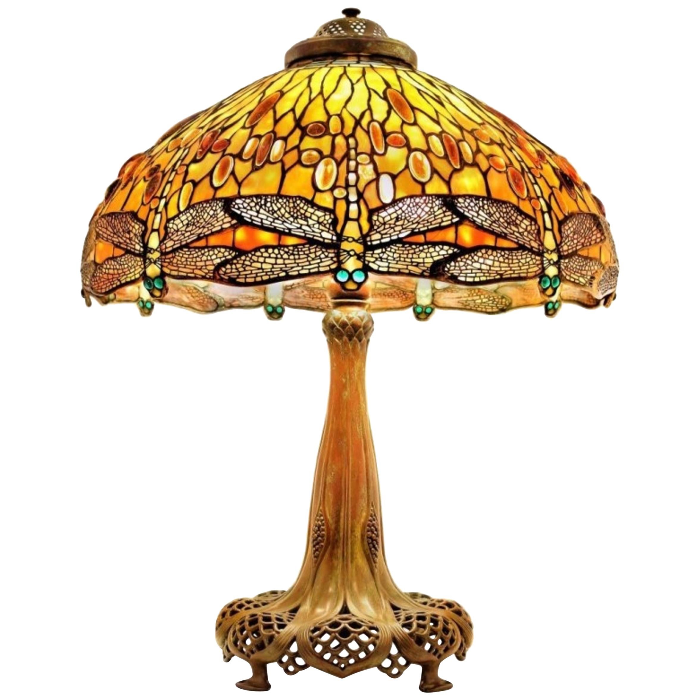 Jeweled Drop Head Dragonfly by Tiffany Studios, Stamped, circa 1910
