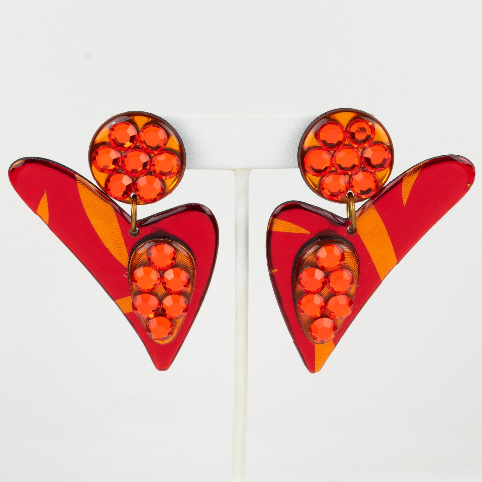 Jeweled Earrings Flame Red and Orange For Sale 1