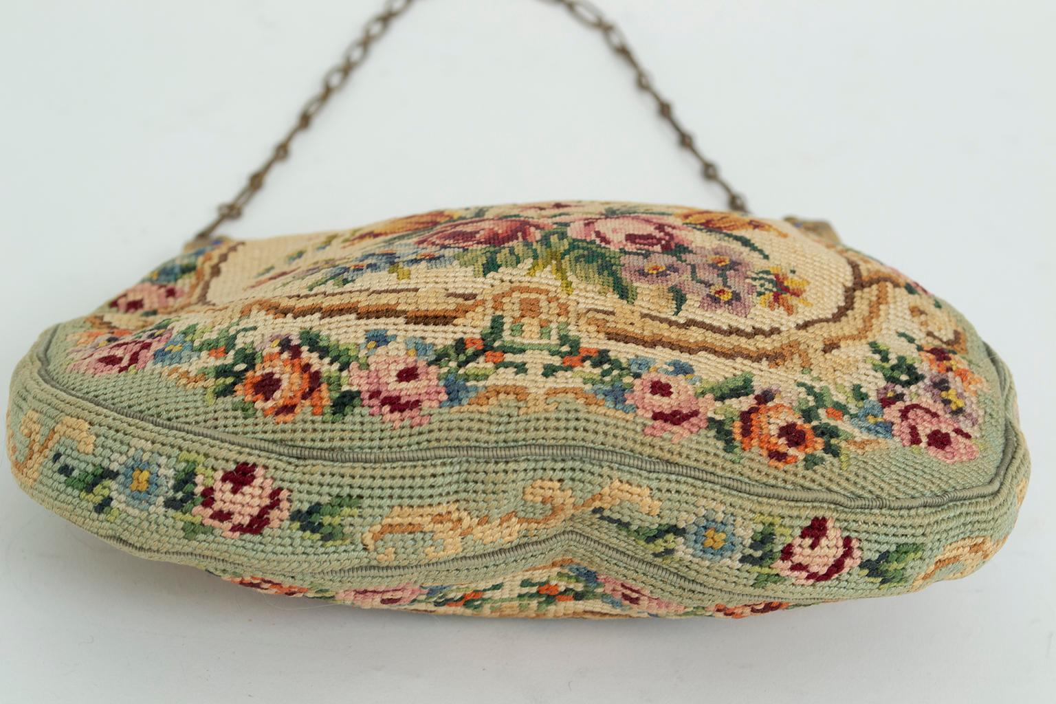 Sac à main édouardien Minaudière à aiguilles Trinity Plate, vert pâle, années 1900 Bon état - En vente à Tucson, AZ