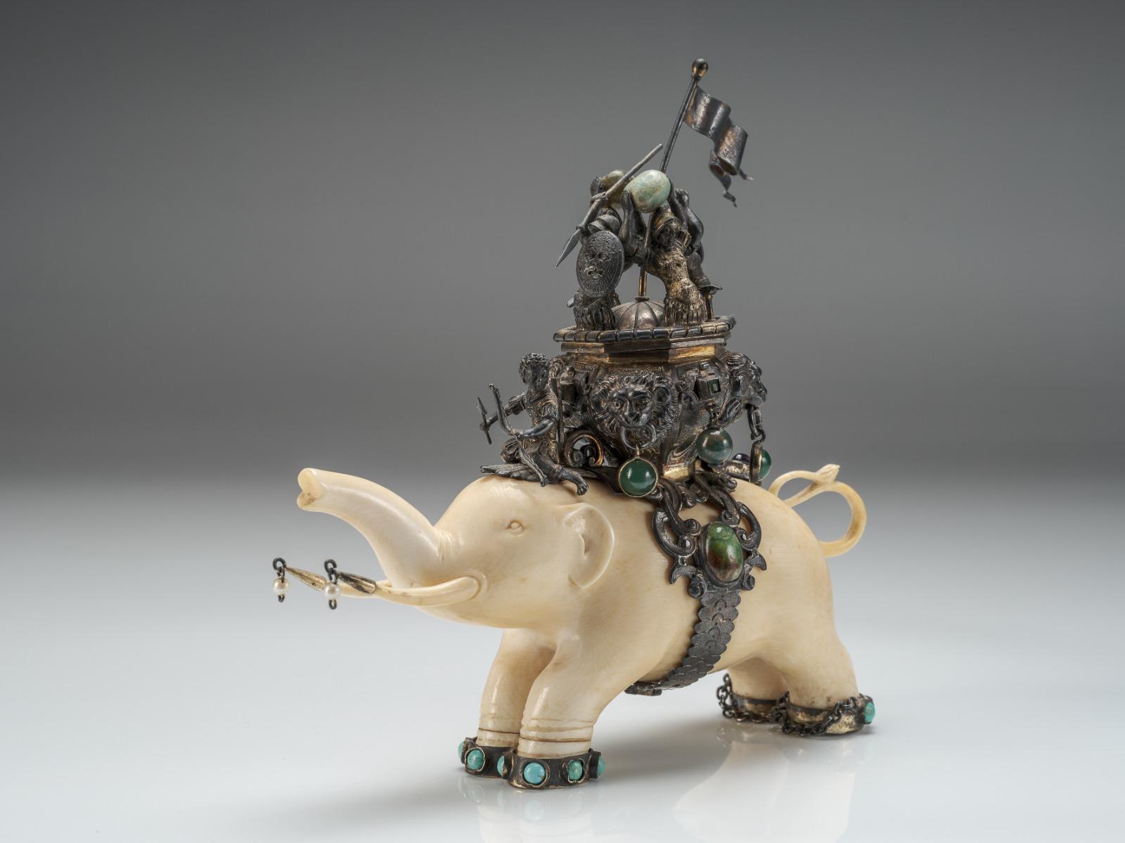 Allemand Éléphant en bijoux portant des guerriers, 19e siècle - J.S. Kaufmann, Hanau en vente