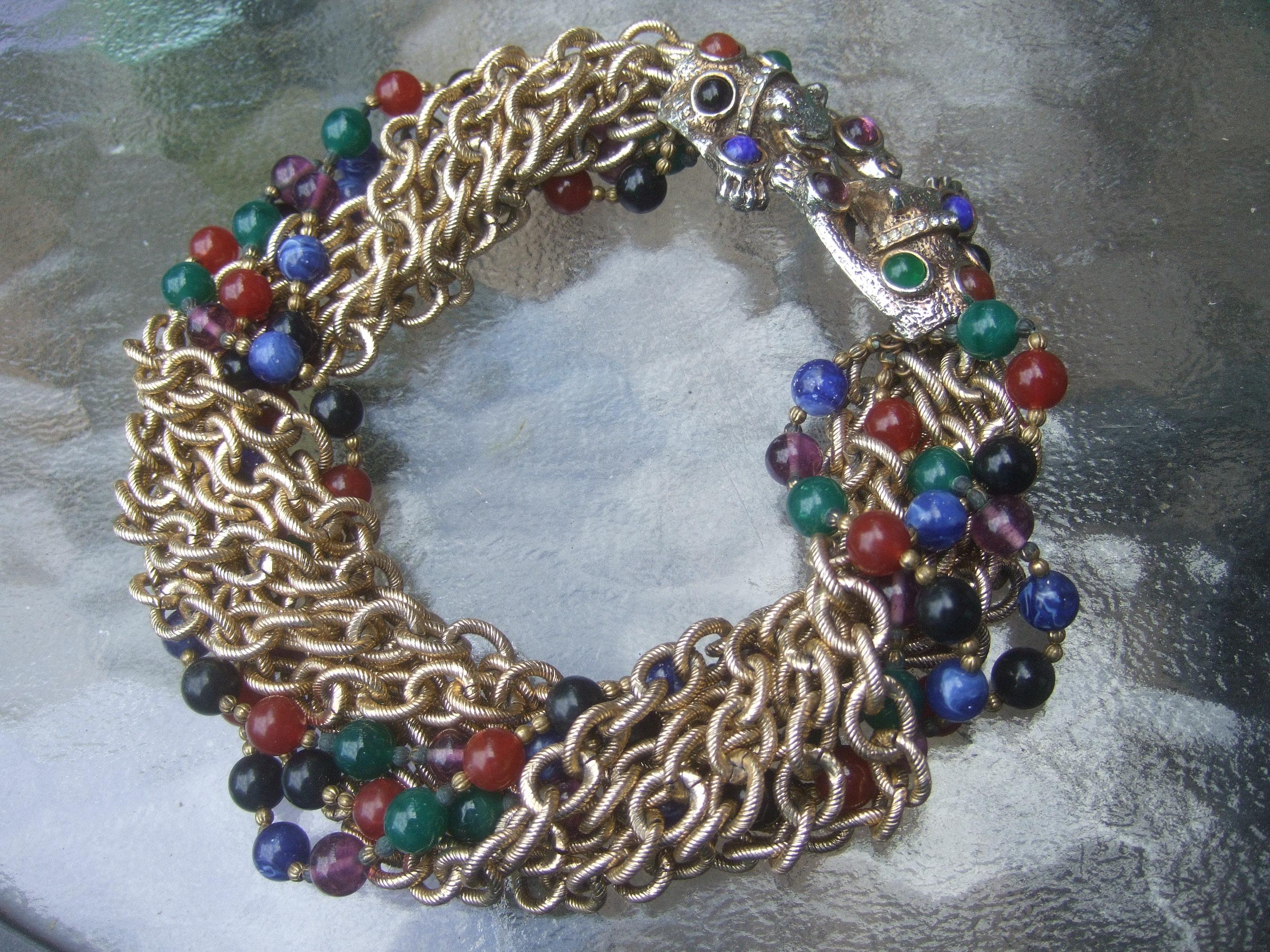 Jeweled Feline Clasp Gilt Metal Choker Chain Necklace c 1980s For Sale 10