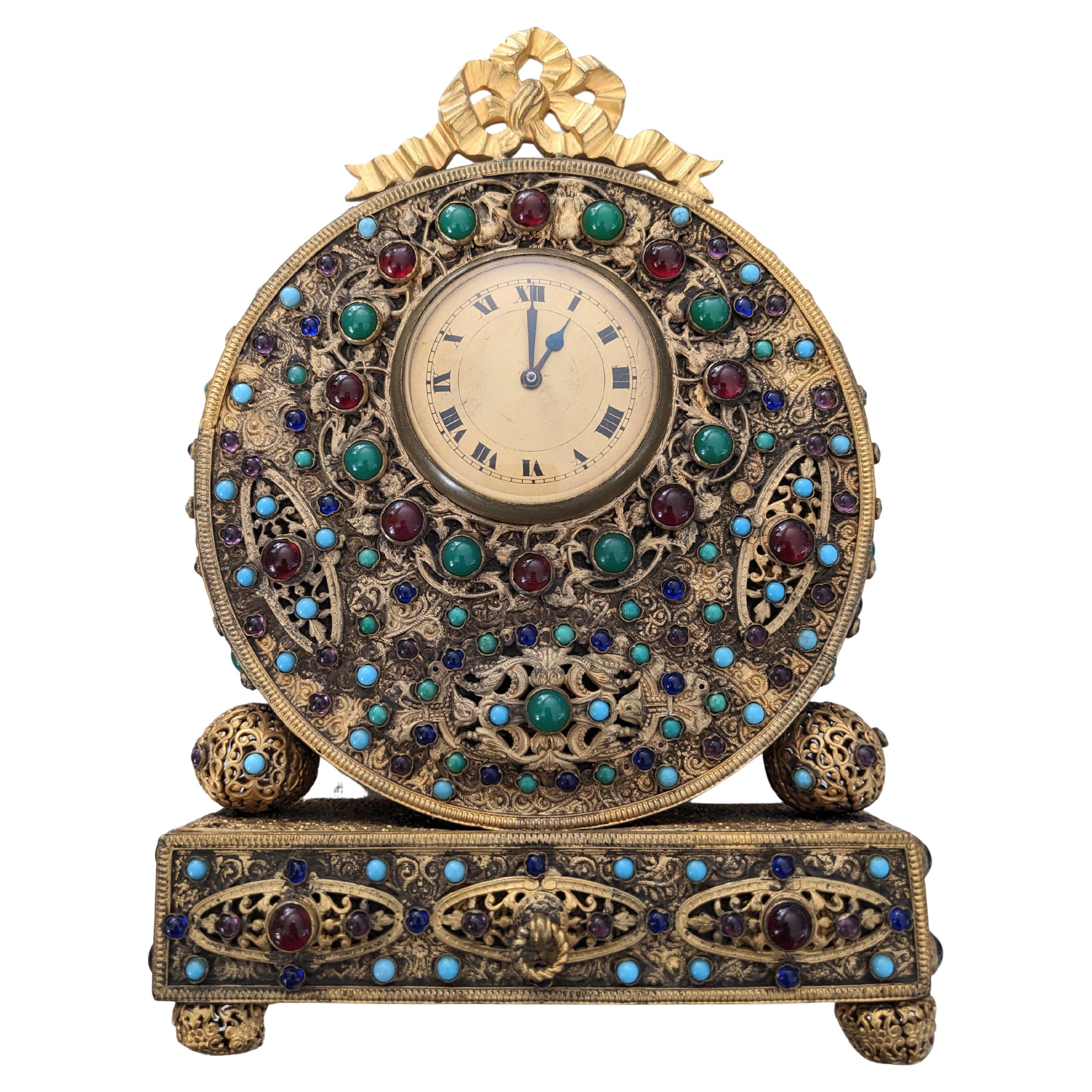 Jeweled Gold Filigran Tschechisch Vanity Clock