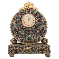 Jeweled Gold Filigree Czech Vanity Clock