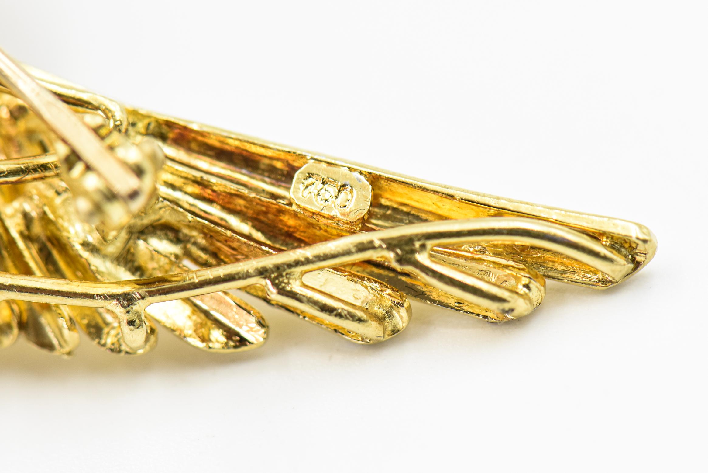 Round Cut Jeweled Hummingbird Bird Brooch Yellow Gold with Diamonds Rubies and Emeralds