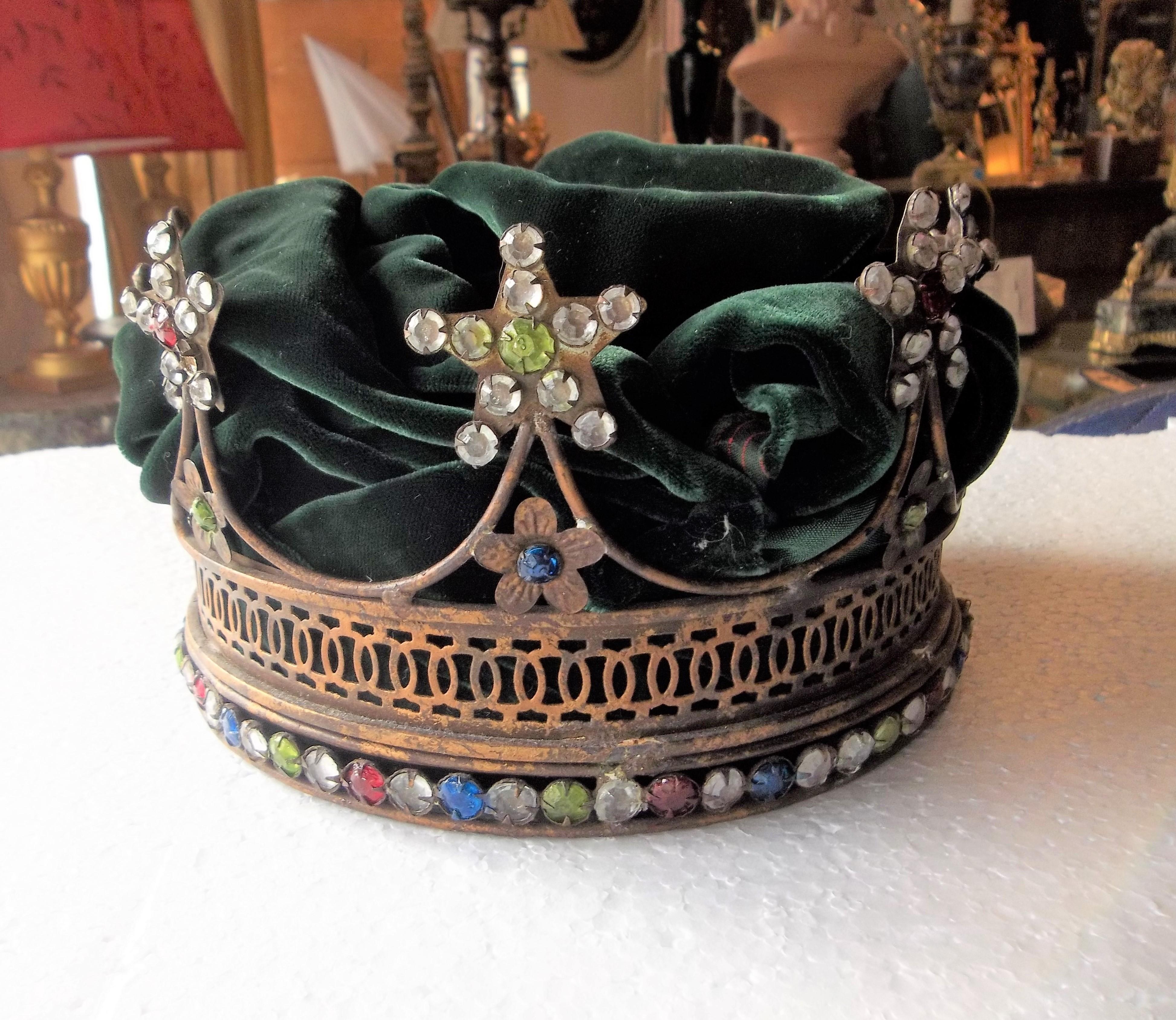 Medieval Jeweled Paste Gilt Toned Mardi Gras or Debutante Crown