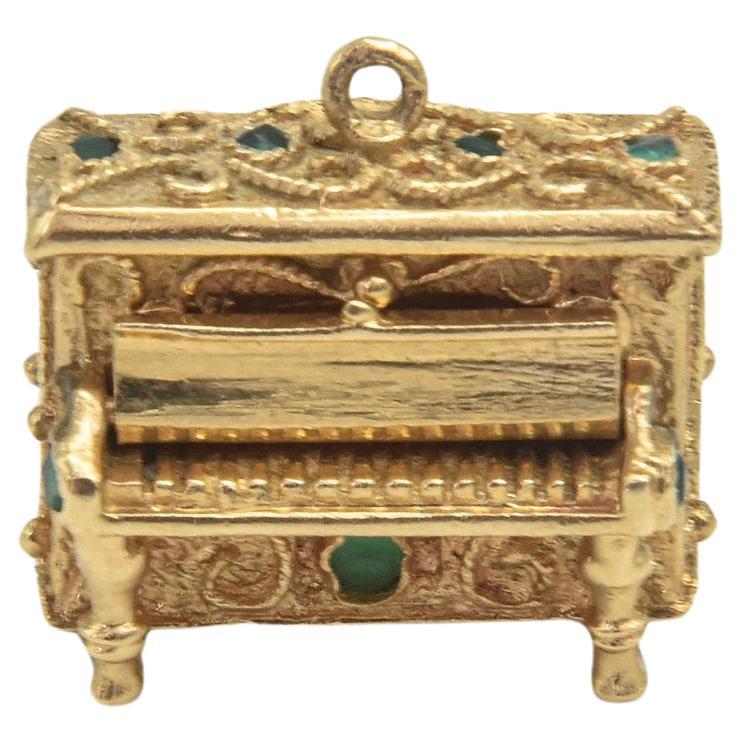 Jeweled Piano Mechanical Yellow Gold Charm For Sale