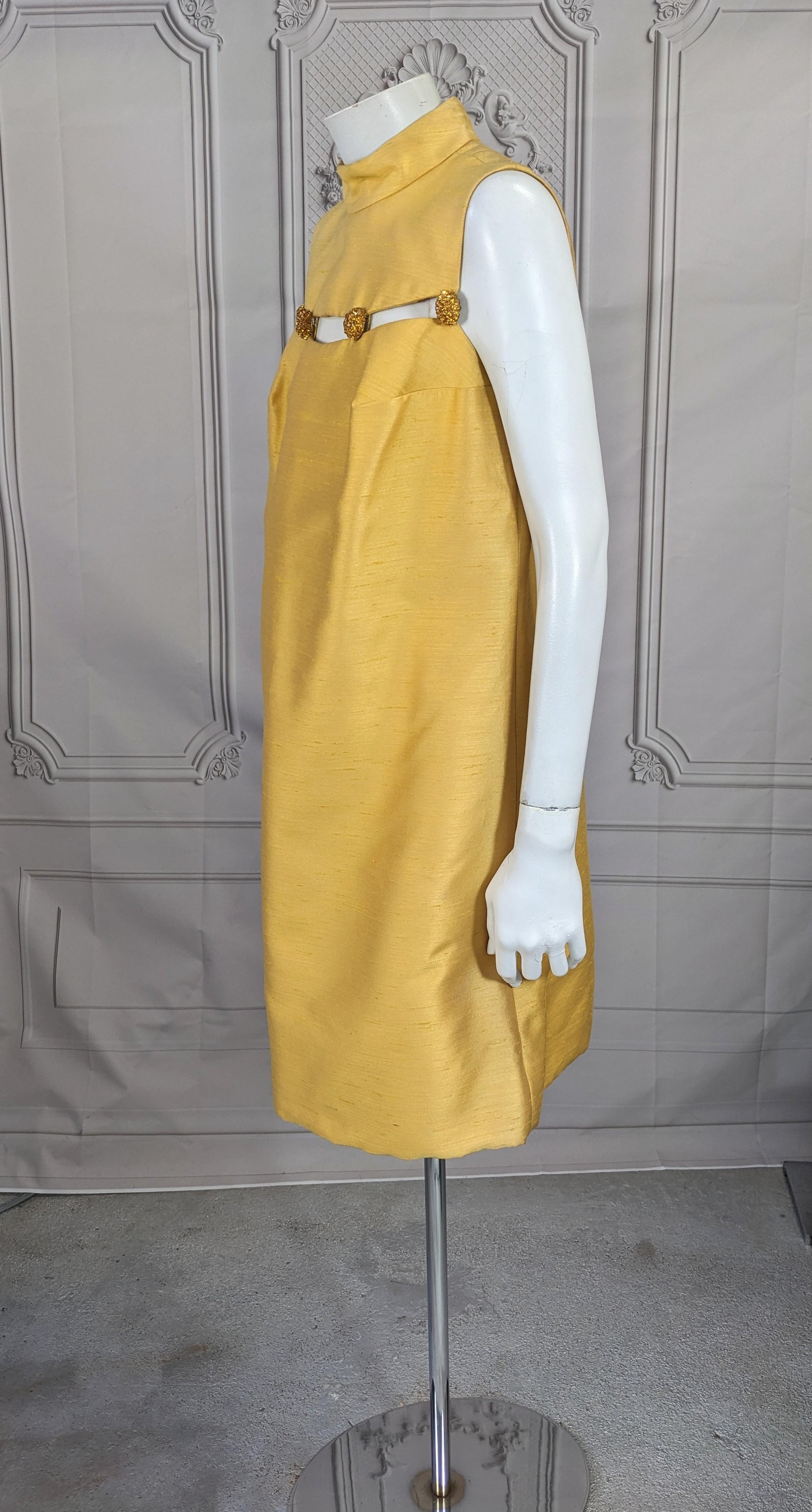 Women's Jeweled Raw Silk Gold Mini Dress For Sale