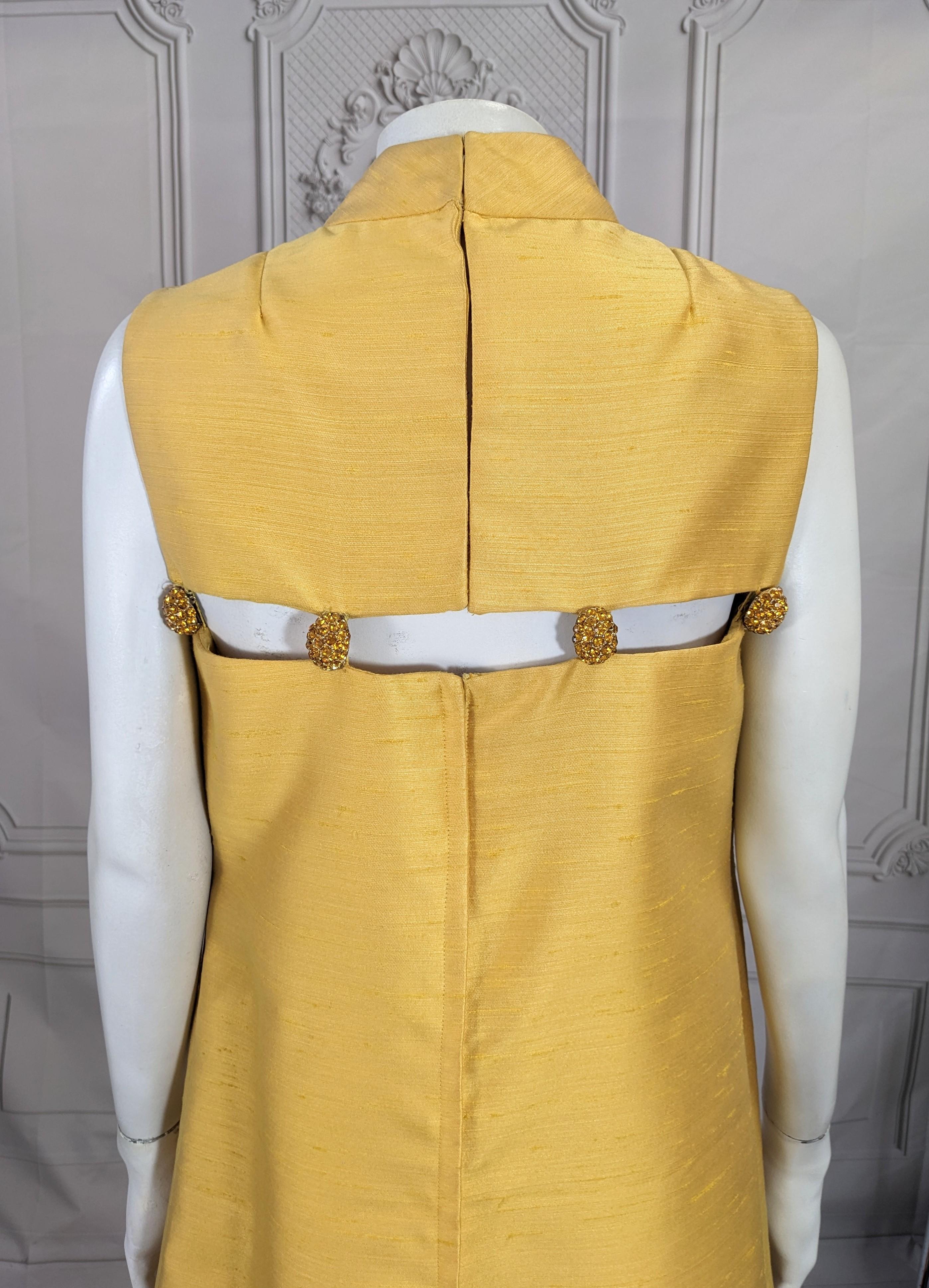 Jeweled Raw Silk Gold Mini Dress For Sale 2