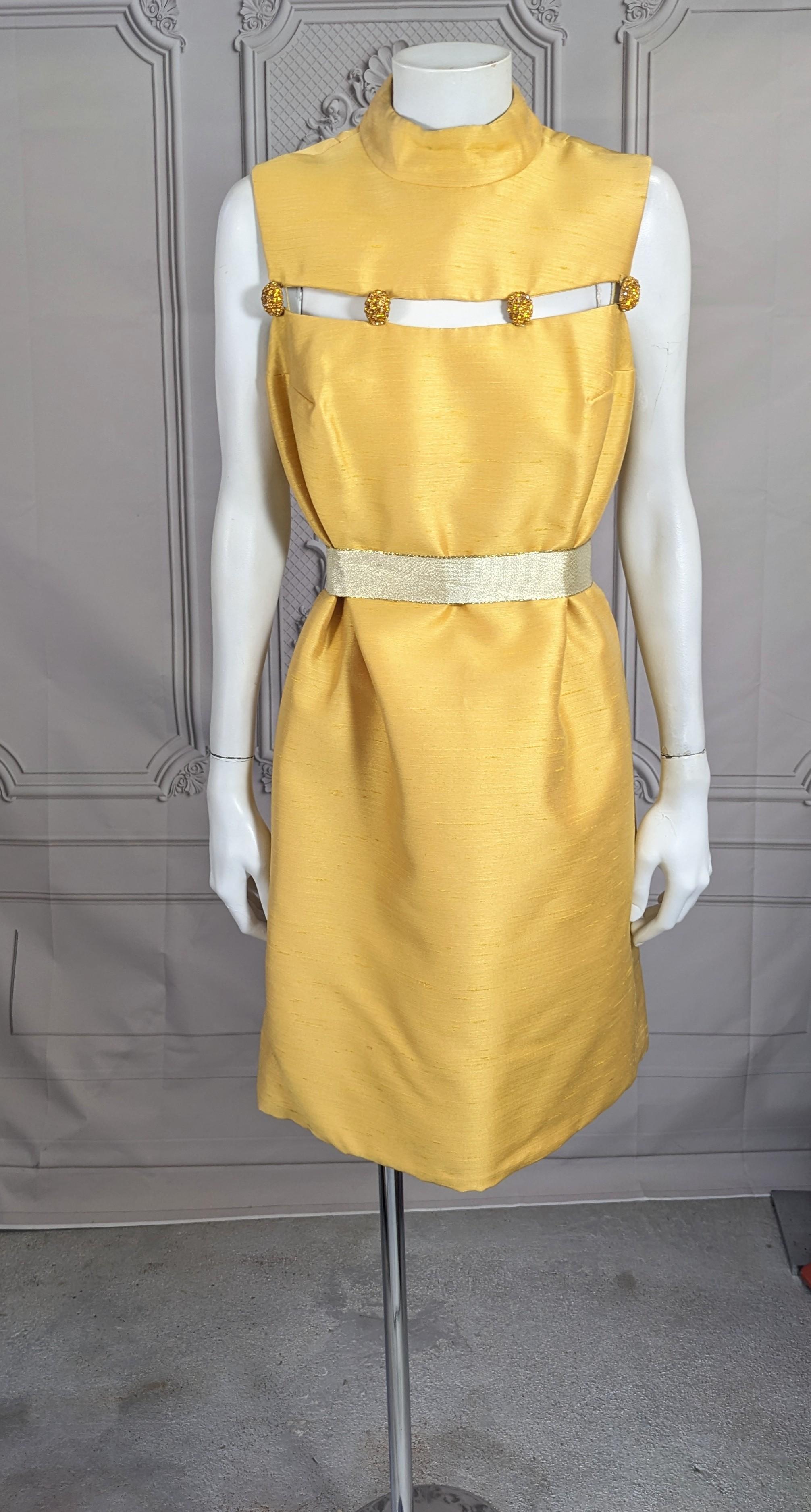 Jeweled Raw Silk Gold Mini Dress For Sale 4