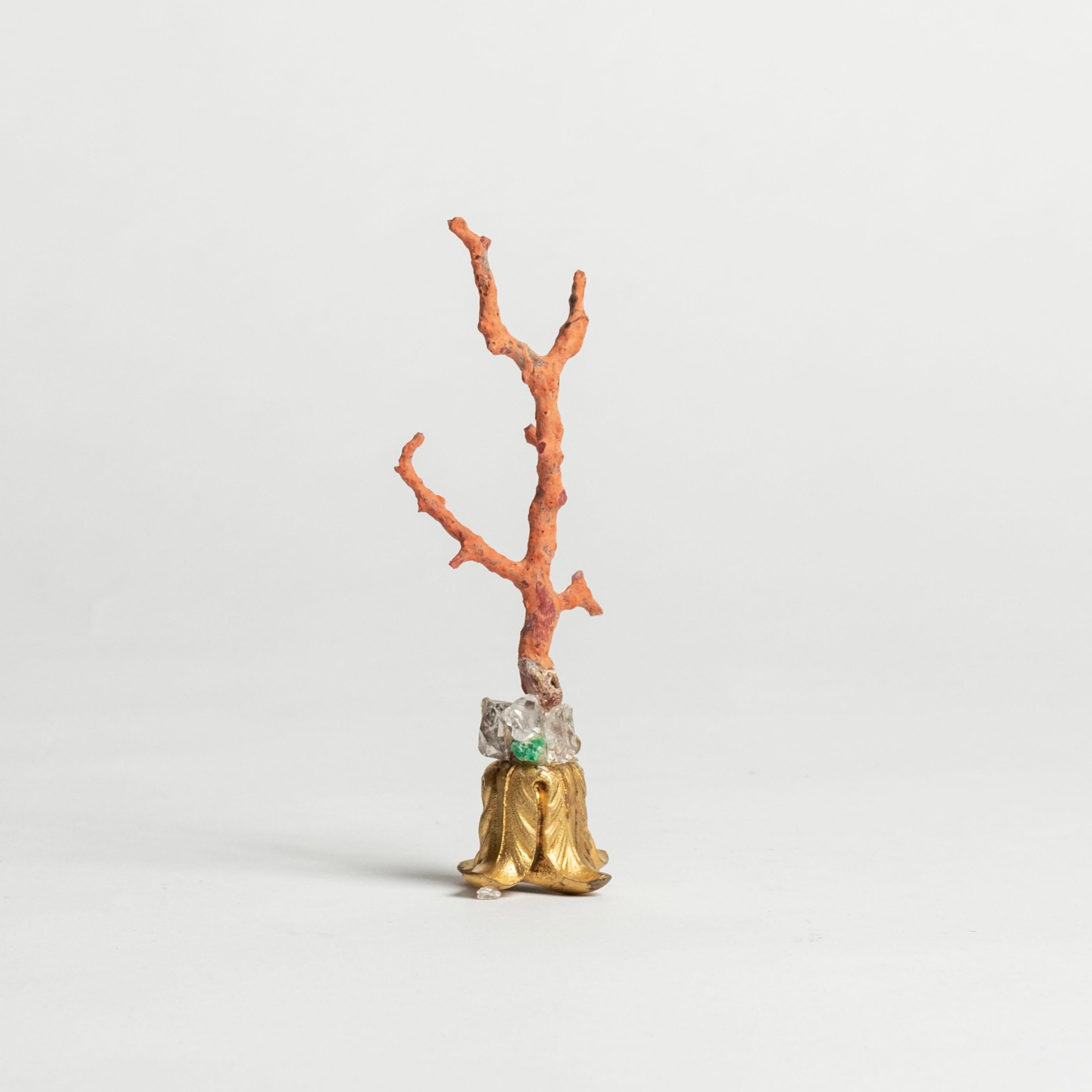 Renaissance Jeweled Red Coral Sculpture~ Napoleon III Bronze Doré Fragment For Sale