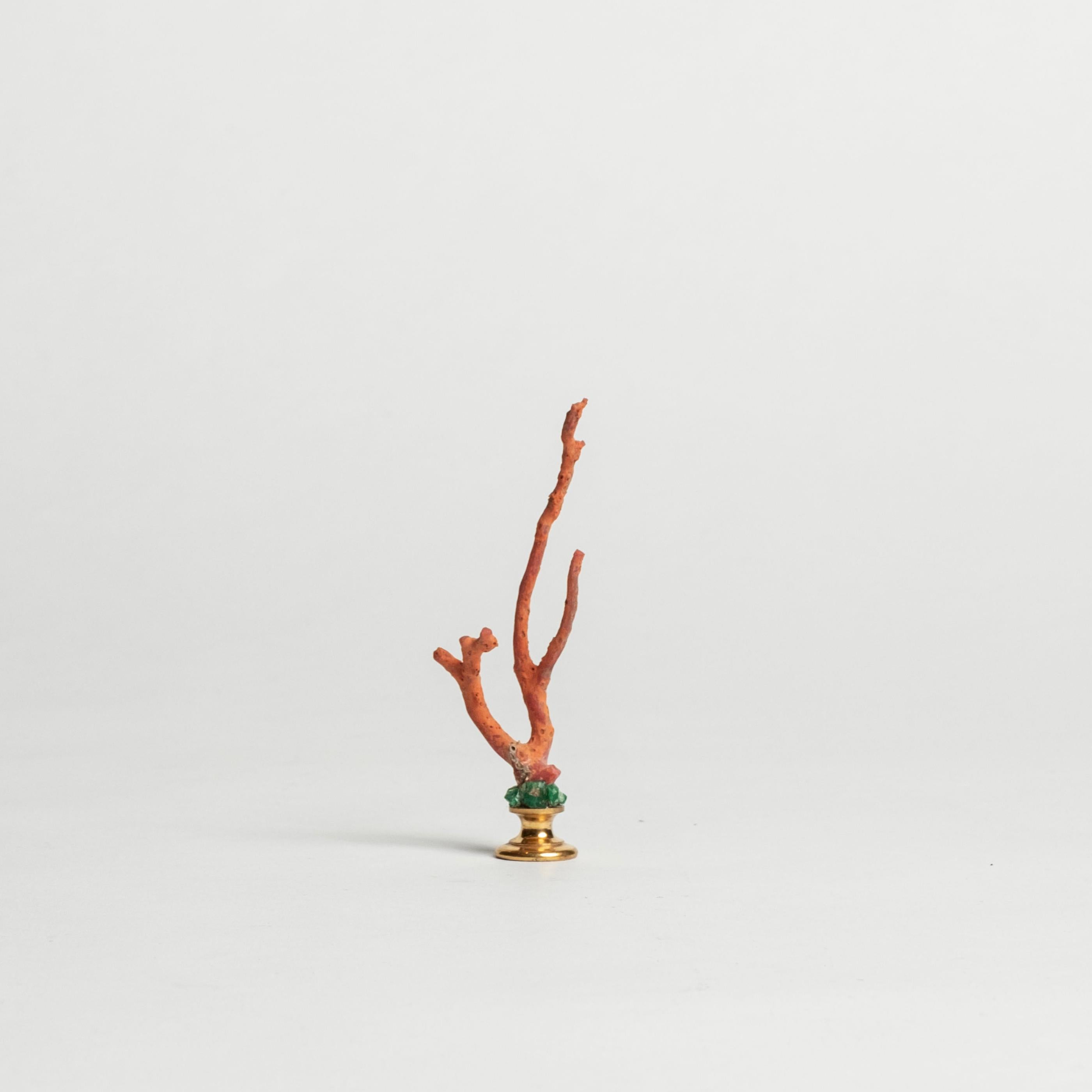 Jeweled Red Coral Sculpture~ Napoleon III Bronze Doré Fragment In Good Condition For Sale In Houston, TX